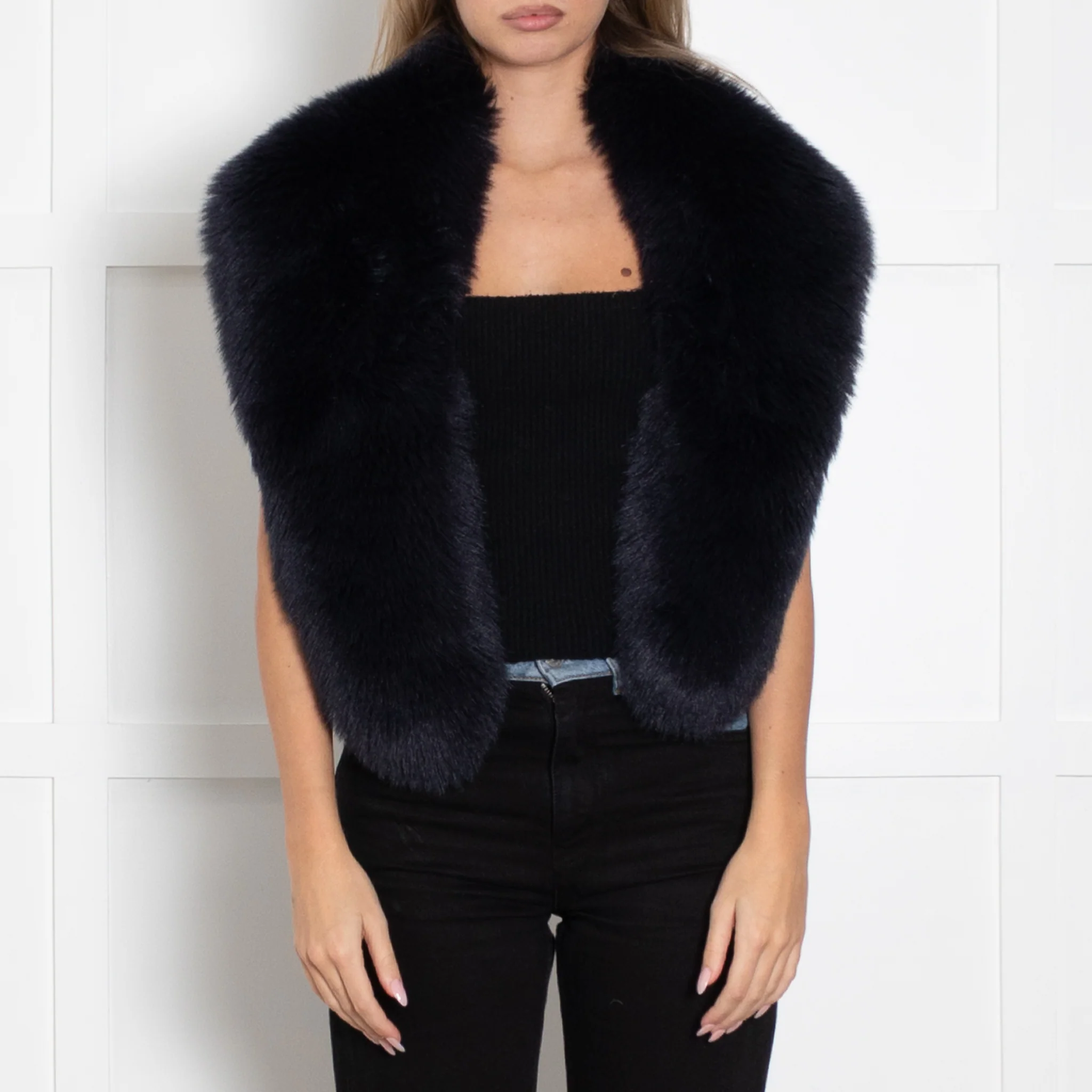 Me+Em Navy Blue Faux Fur Stole Scarf - Image 2