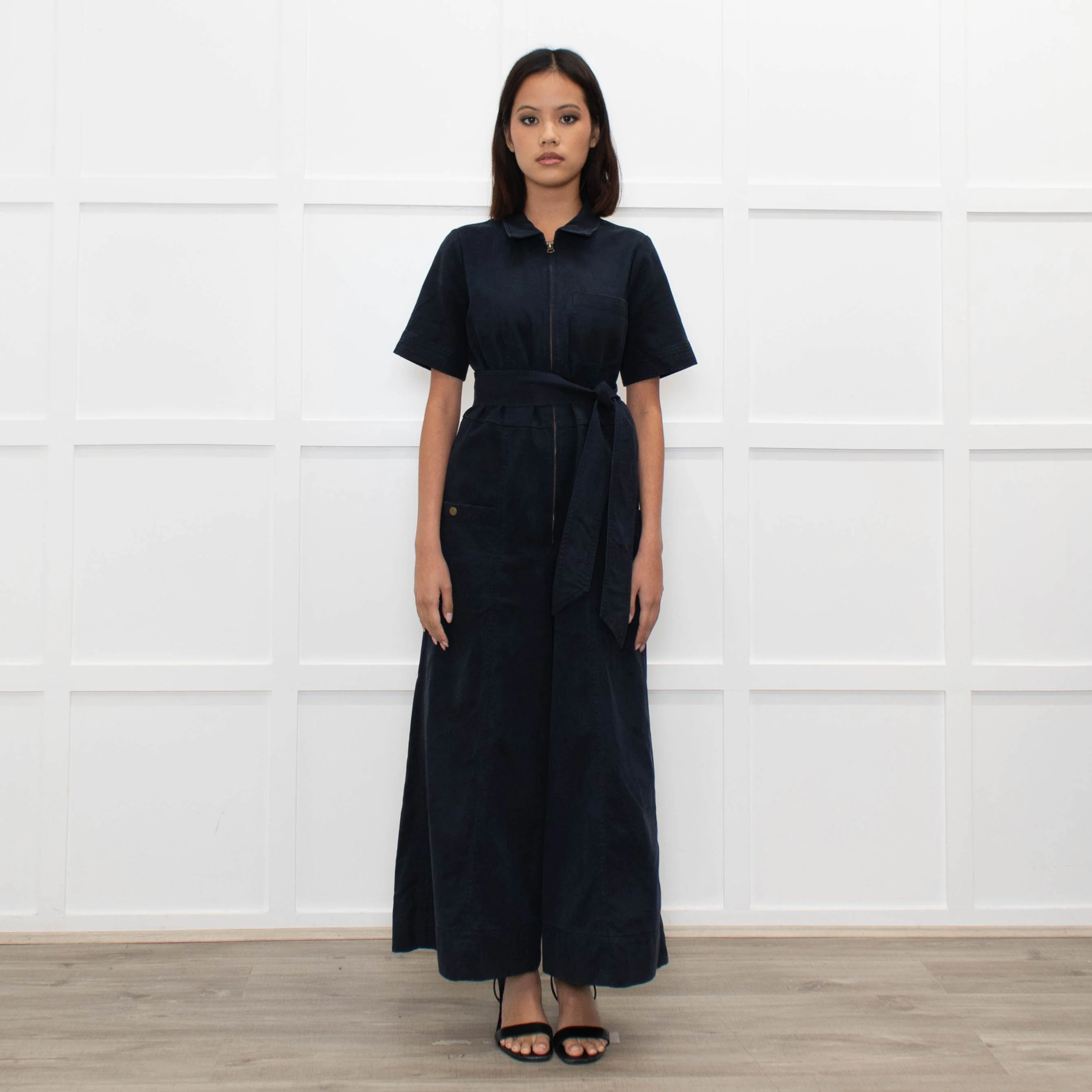 Me+Em Navy Blue Short Sleeve Belted Culottes Jumpsuit