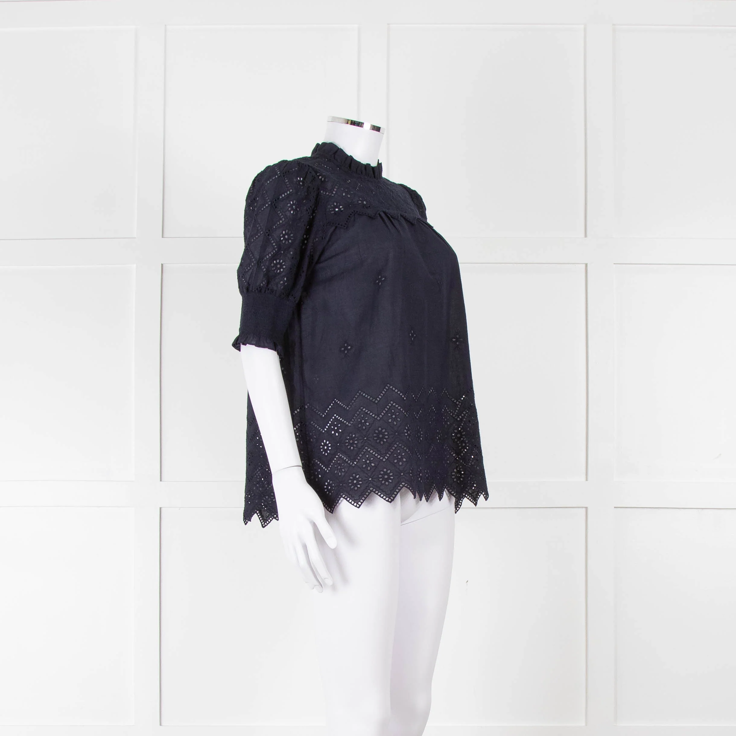 Me+Em Navy Broderie Anglaise Short Sleeve Blouse - Image 2