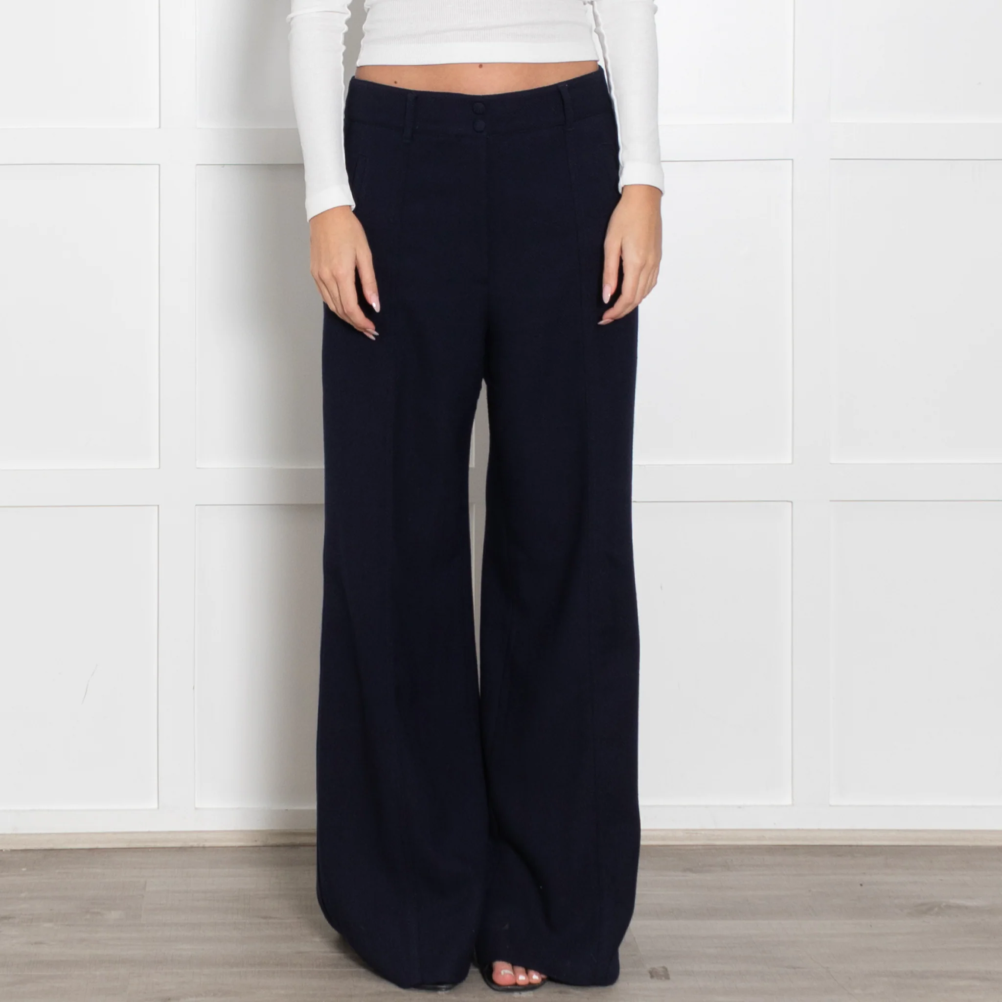 Me+Em Navy Cream Gold Lurex Tweedy Side Stripe Wide LegTrousers - Image 8