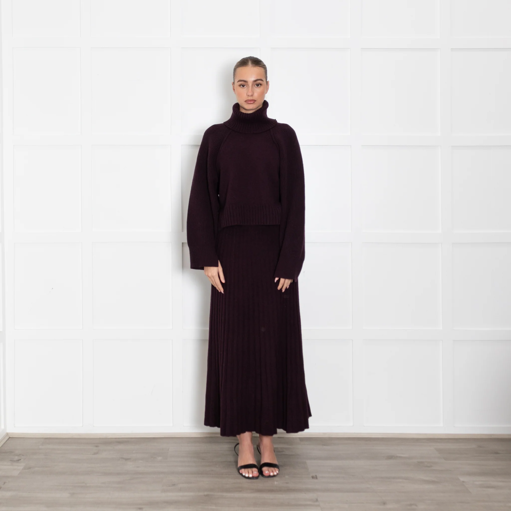 Me+Em Purple Pleated Cashmere Mix Maxi Skirt