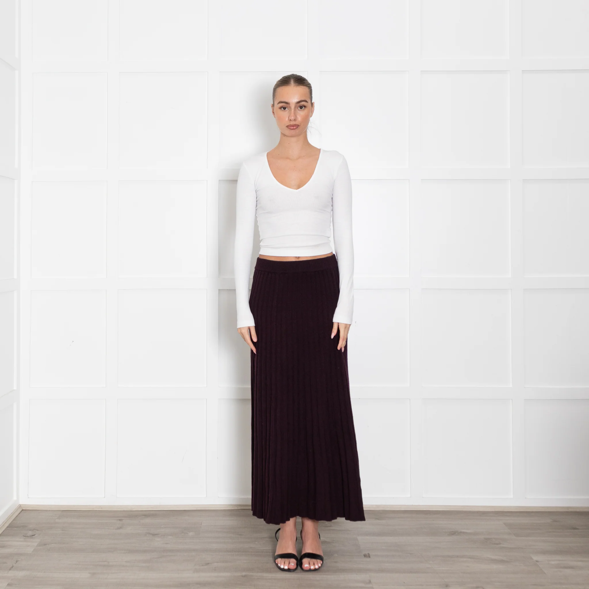 Me+Em Purple Pleated Cashmere Mix Maxi Skirt - Image 3