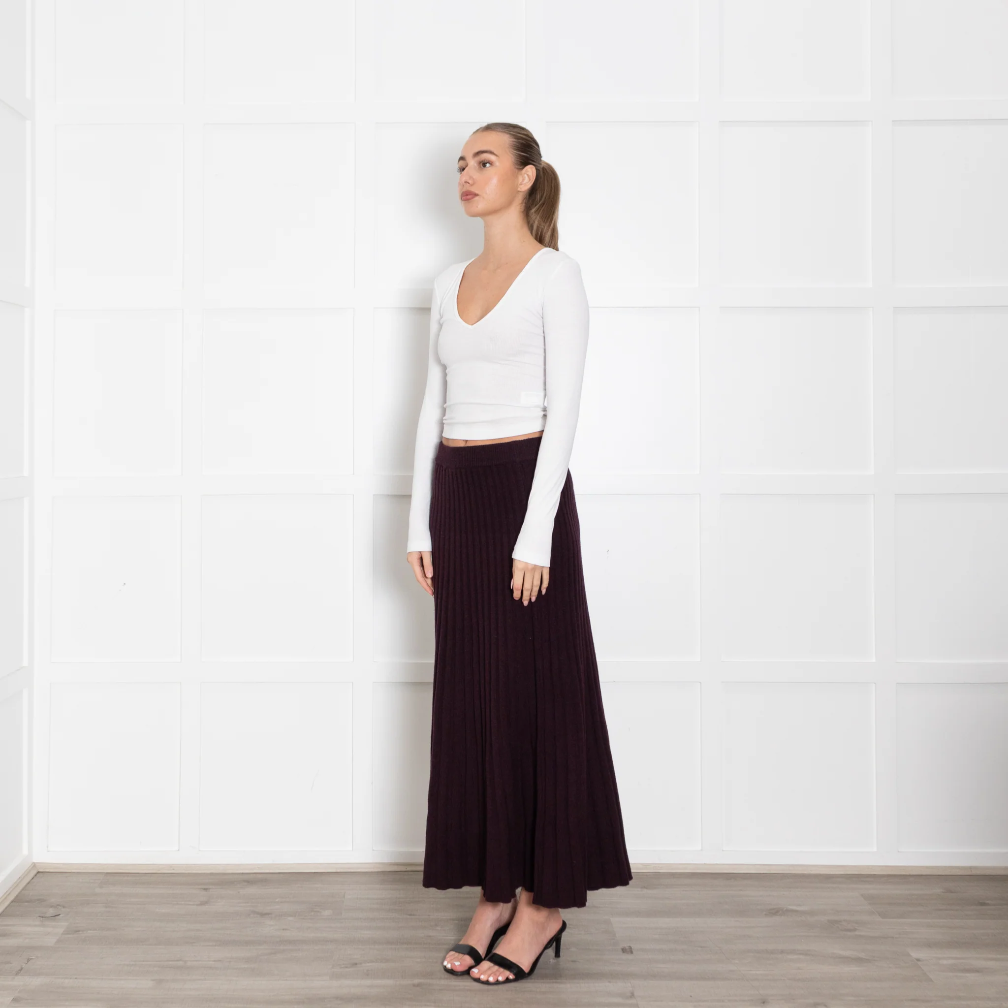 Me+Em Purple Pleated Cashmere Mix Maxi Skirt - Image 4