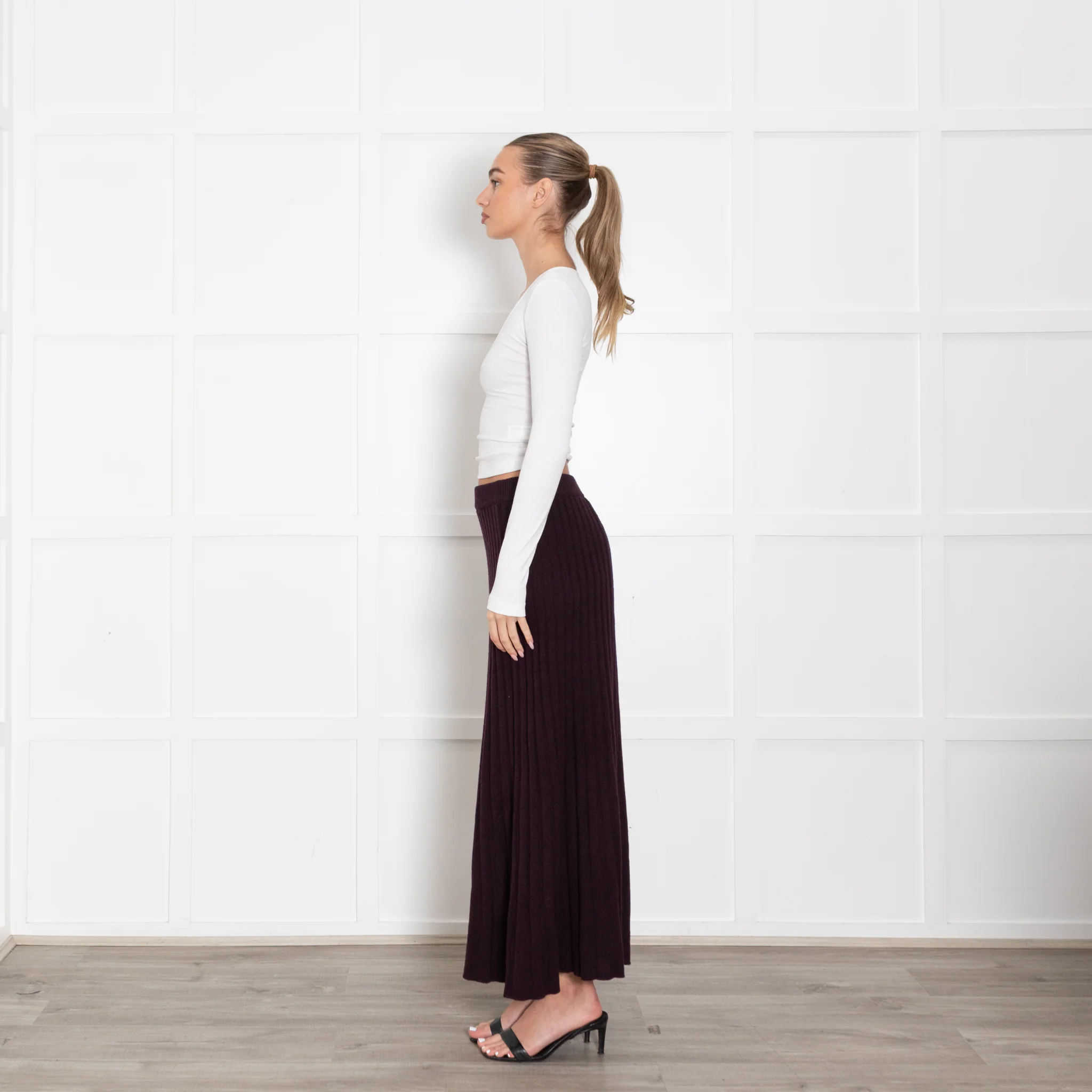 Me+Em Purple Pleated Cashmere Mix Maxi Skirt - Image 5