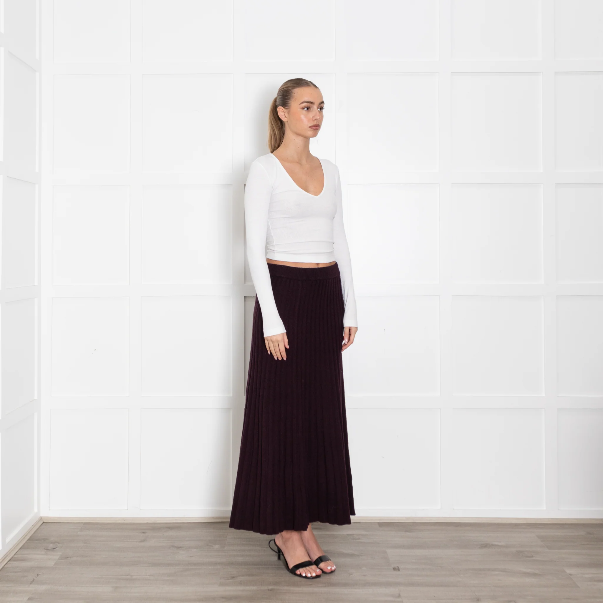 Me+Em Purple Pleated Cashmere Mix Maxi Skirt - Image 8