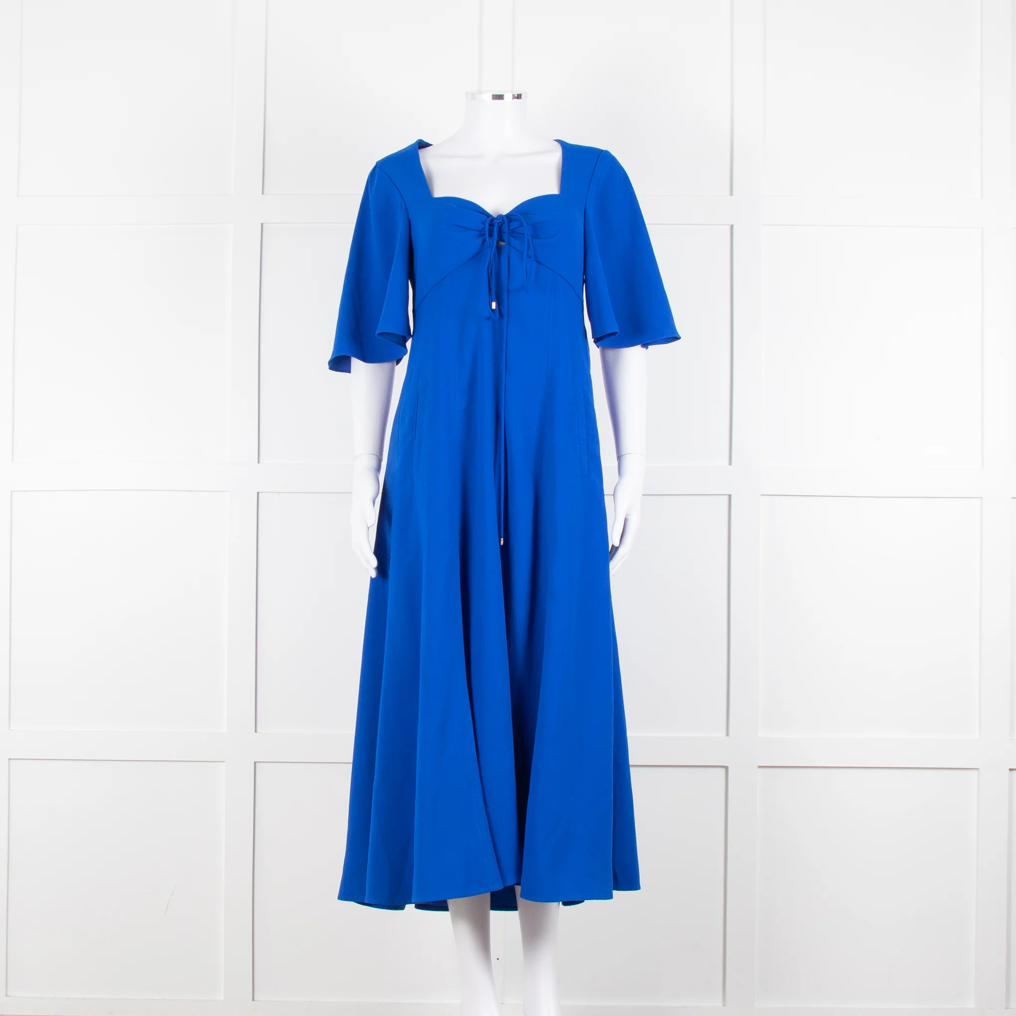 Me + Em Royal Blue Crepe Angel Sleeve Satin Side Detail Long Dress