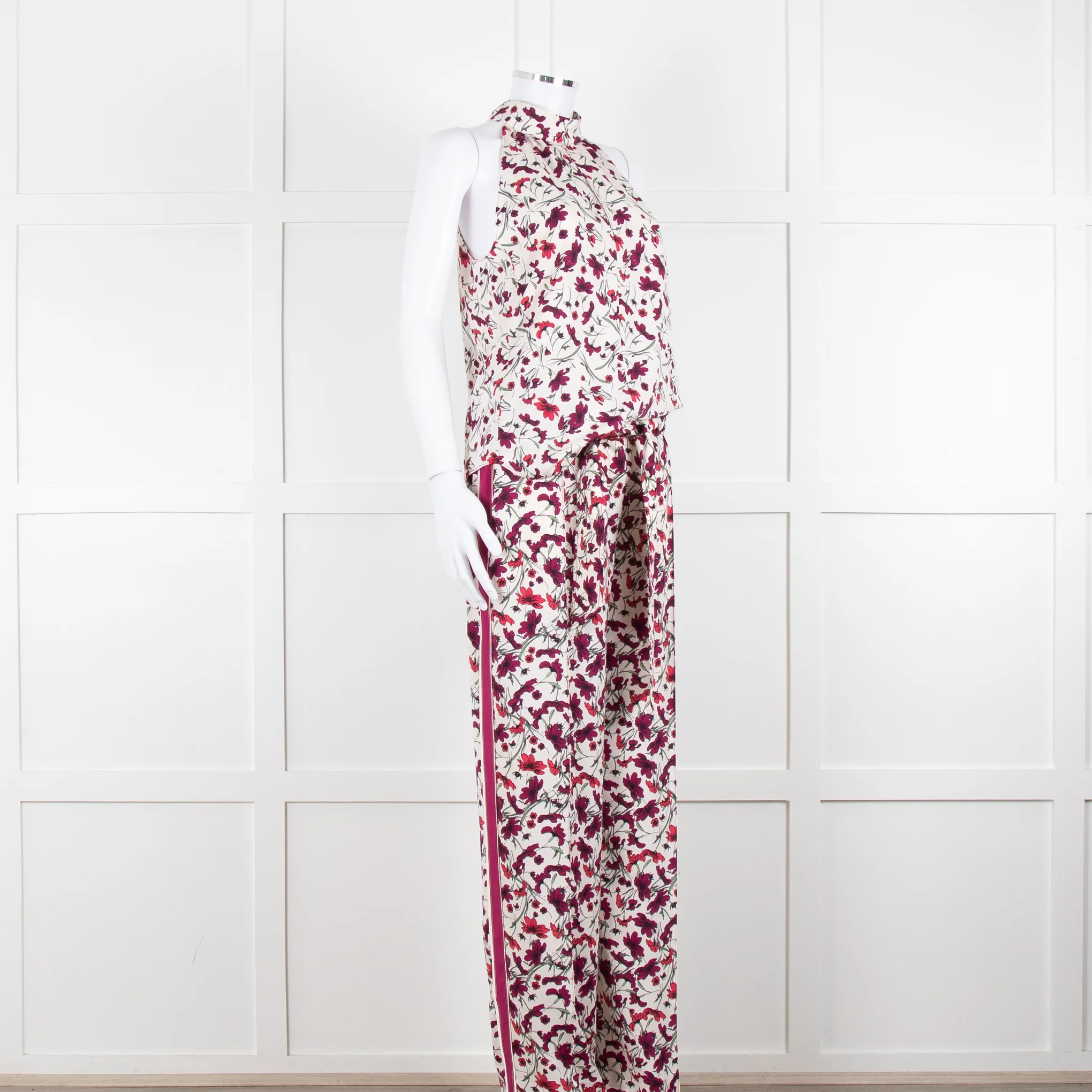 Me+Em Cream Burgundy Floral Halter Neck Top - Image 10
