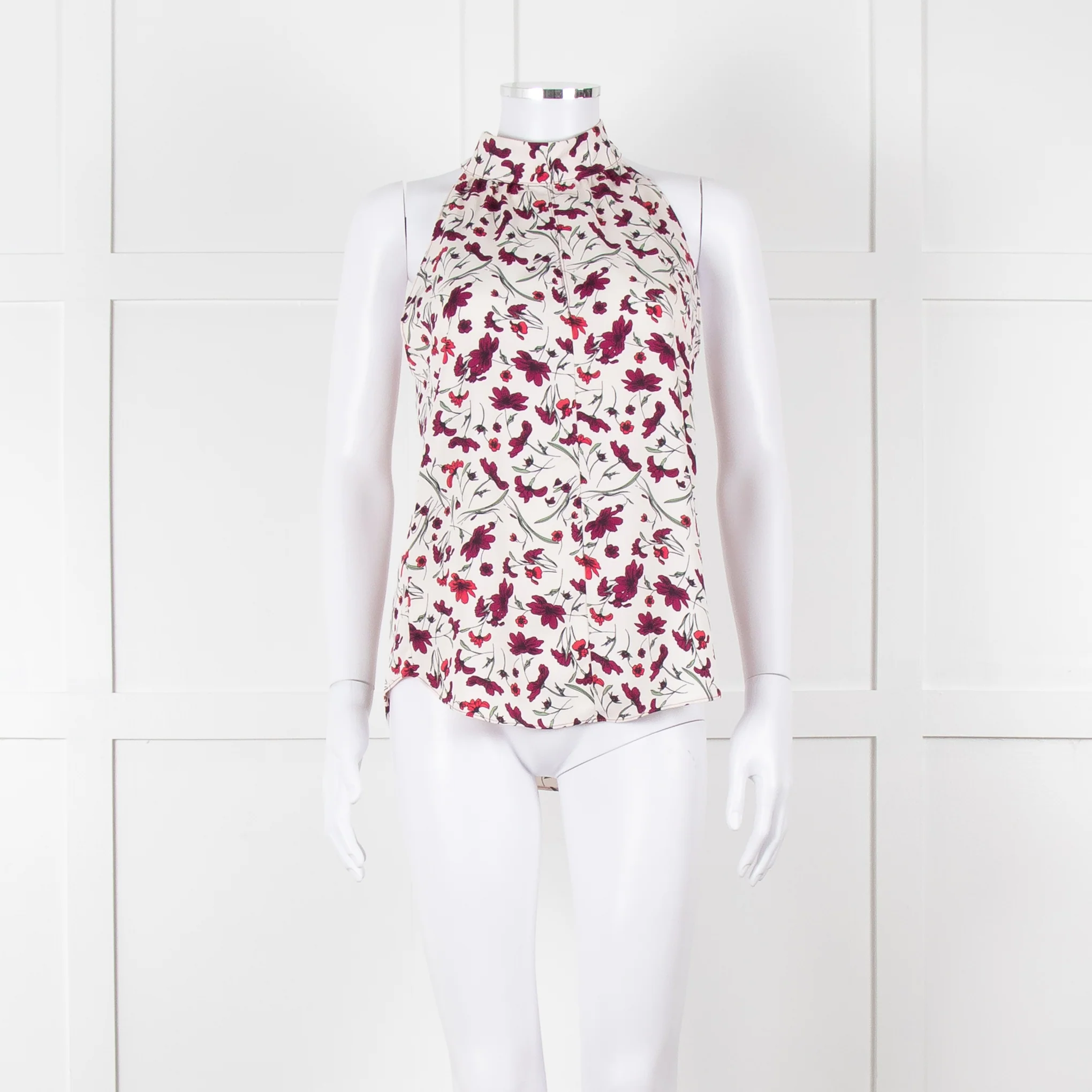 Me+Em Cream Burgundy Floral Halter Neck Top - Image 2