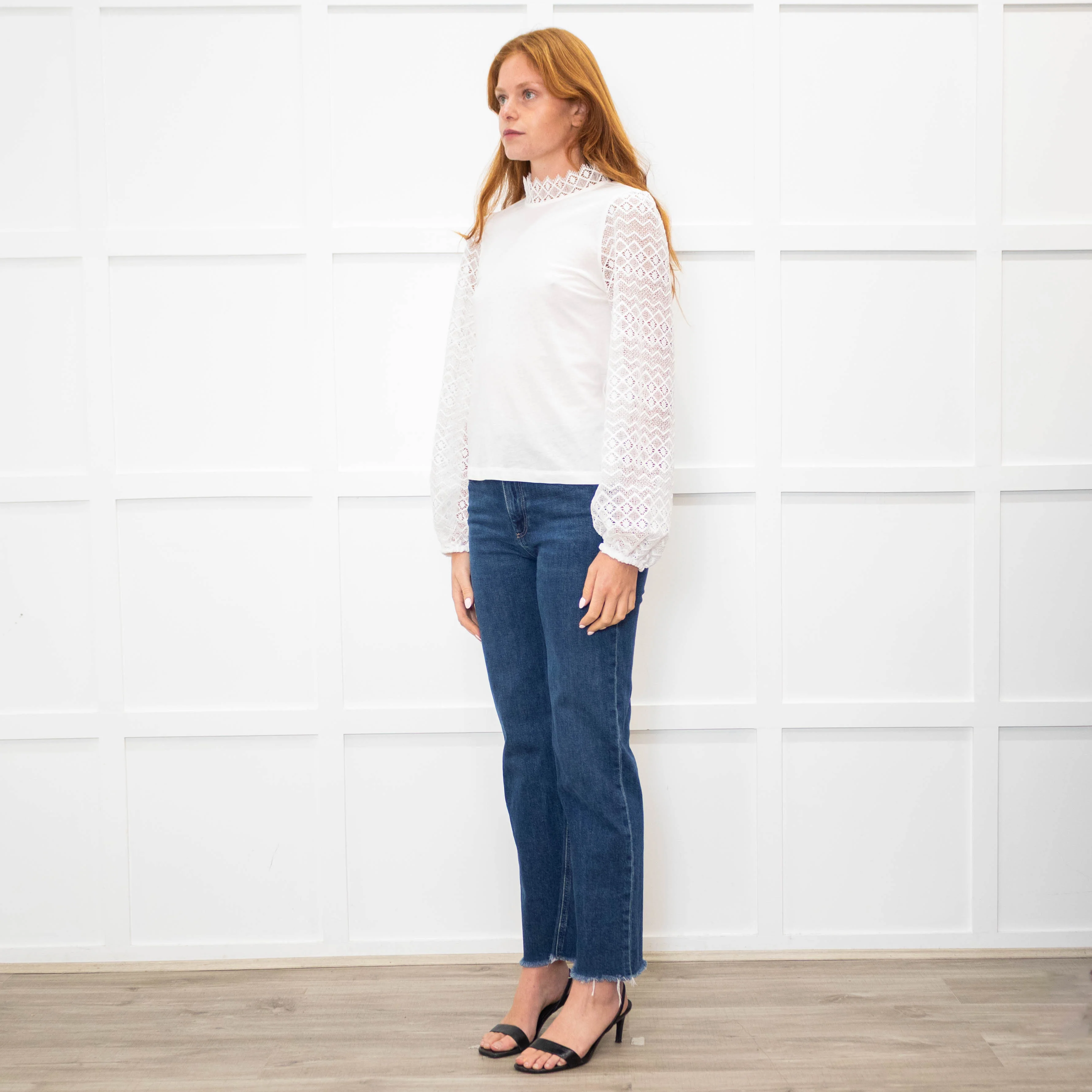 Me + Em White Lace High Neck Sleeve Top - Image 3