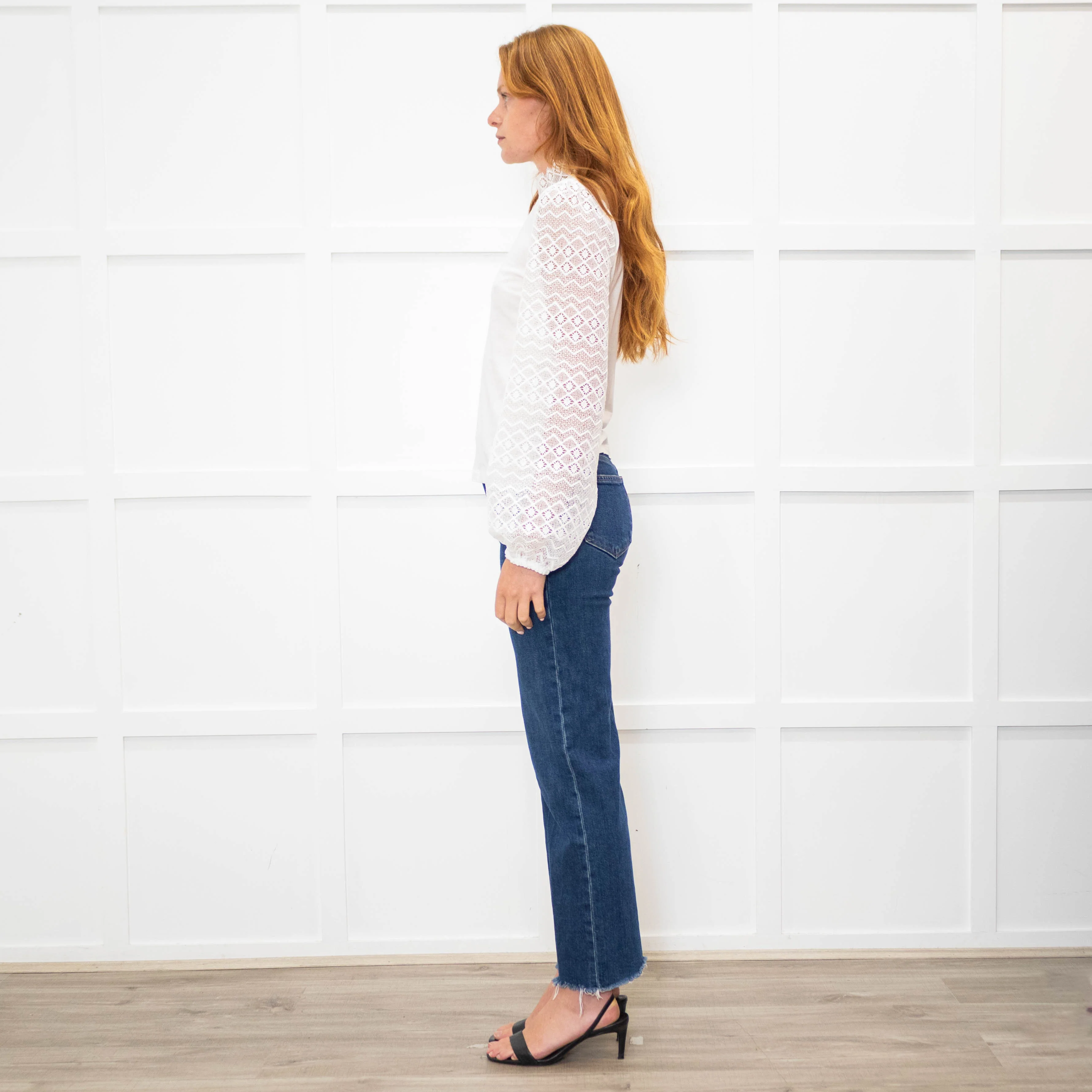 Me + Em White Lace High Neck Sleeve Top - Image 4