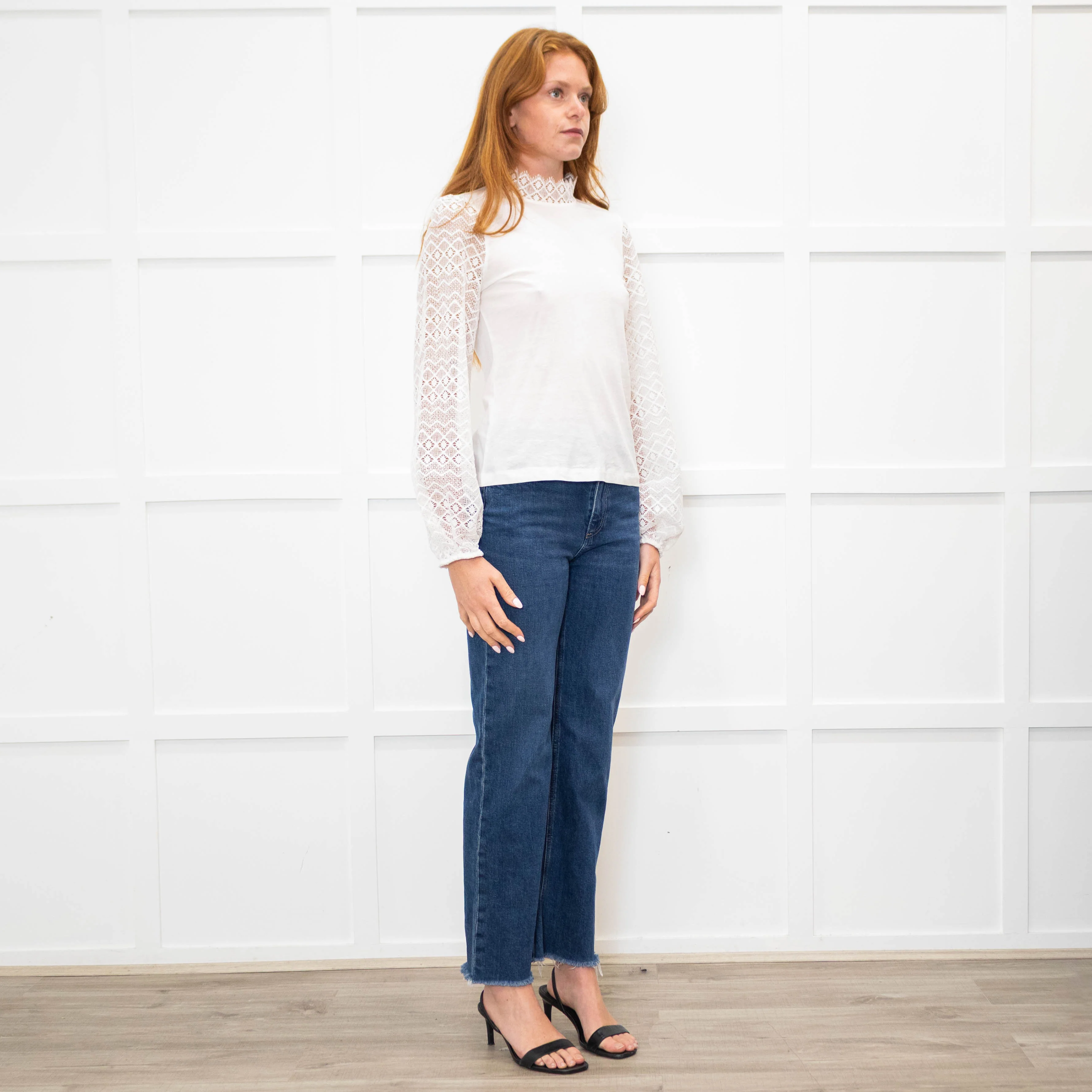 Me + Em White Lace High Neck Sleeve Top - Image 7