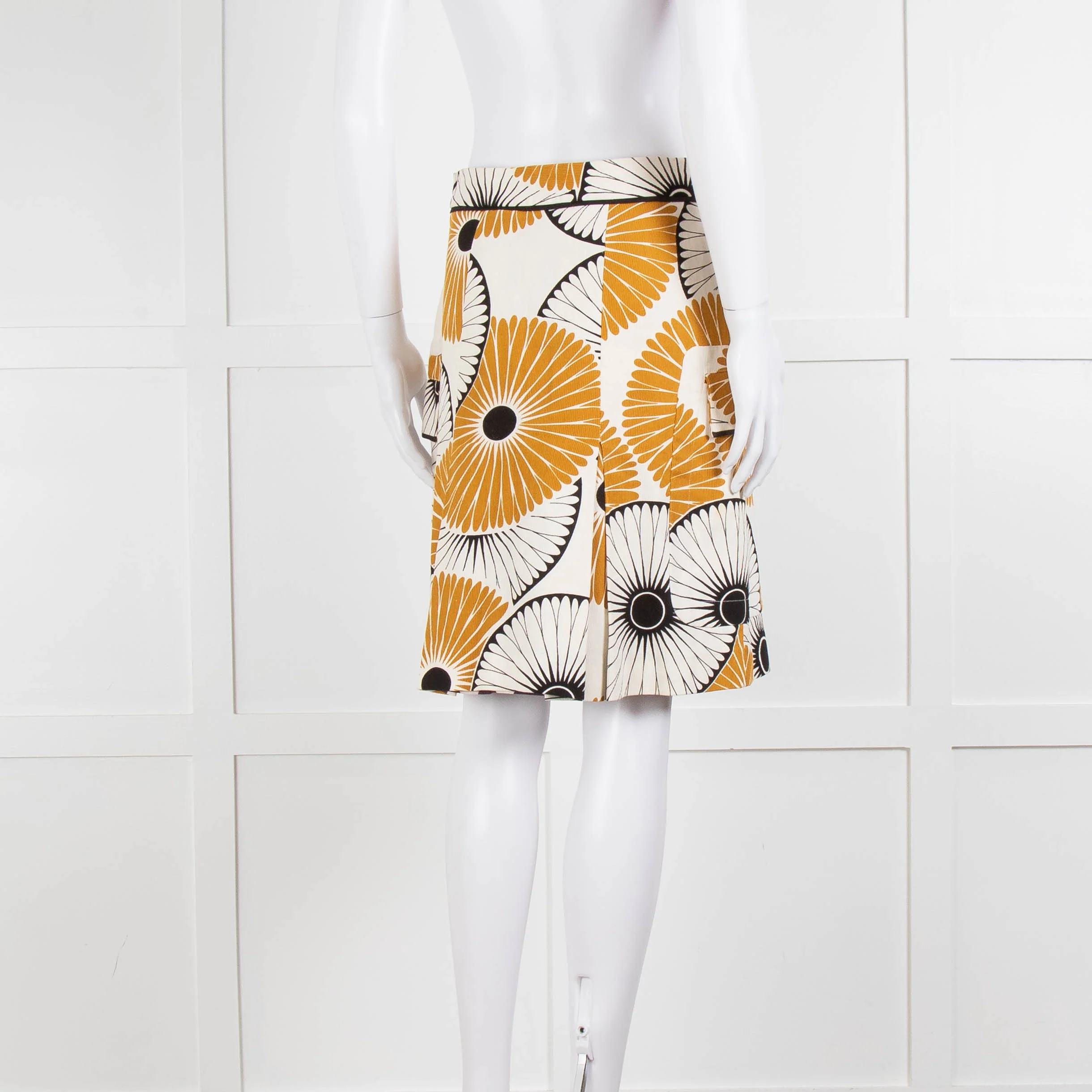 Malene Birger Cream Mustard Black Floral Print Skirt - Image 4