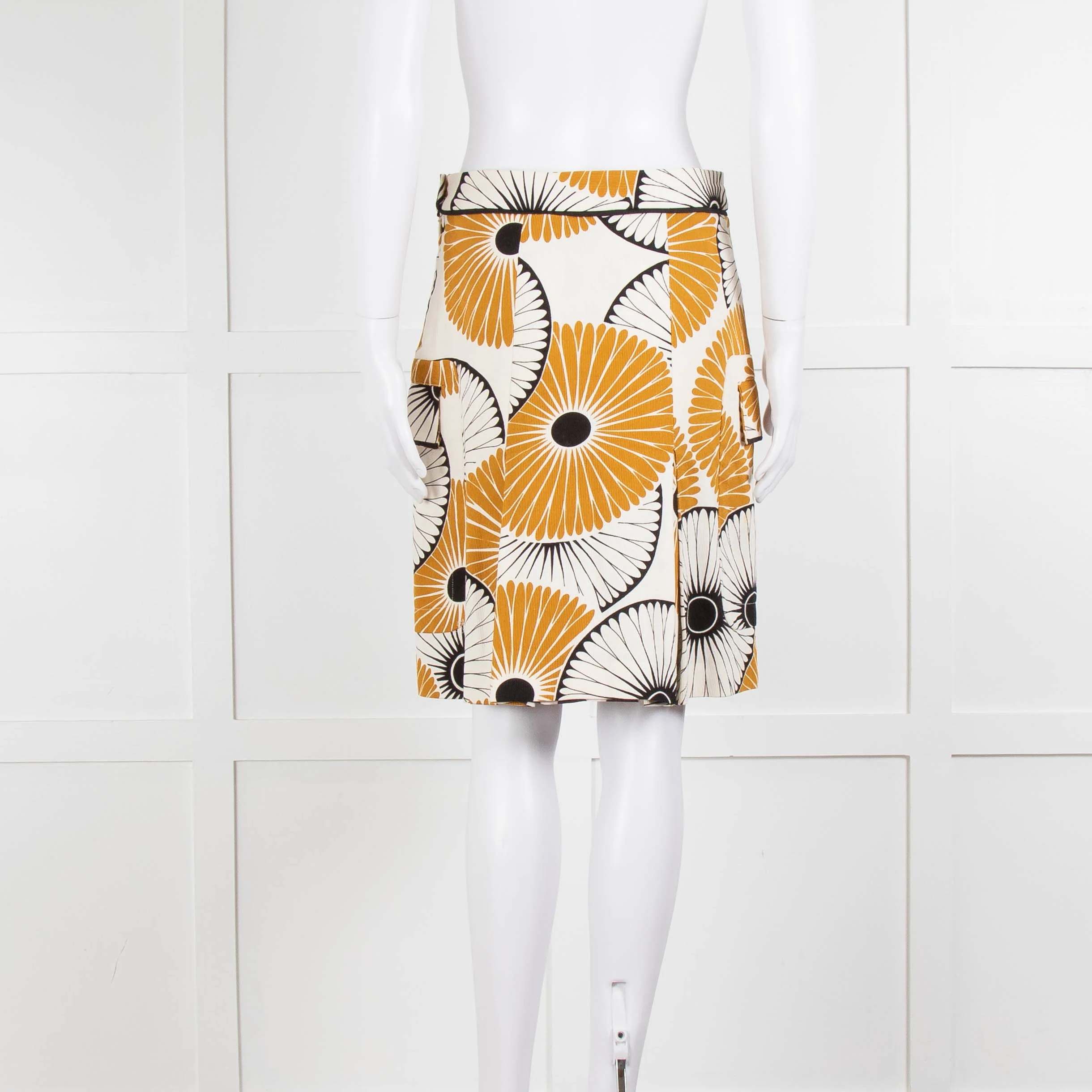 Malene Birger Cream Mustard Black Floral Print Skirt - Image 5