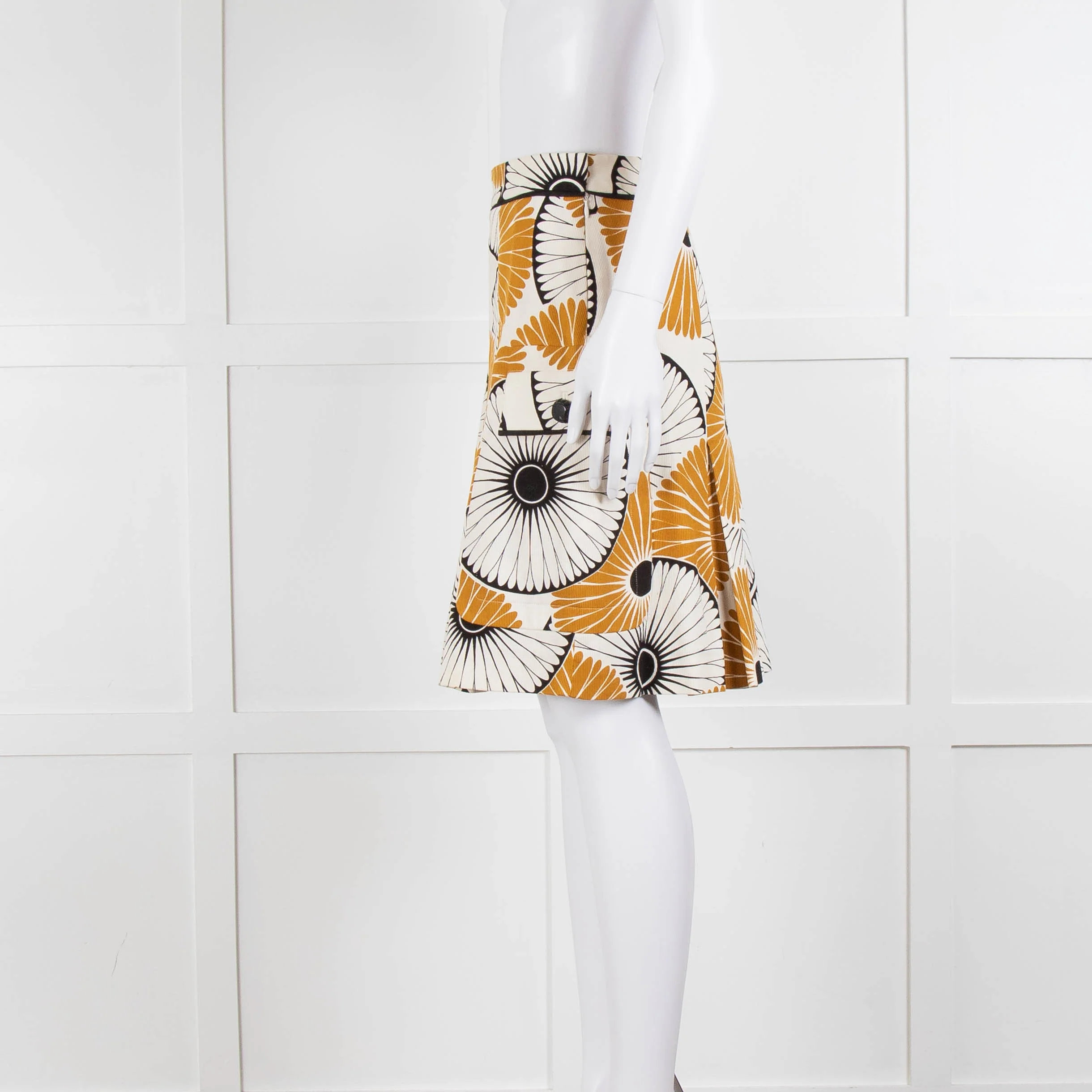 Malene Birger Cream Mustard Black Floral Print Skirt - Image 7
