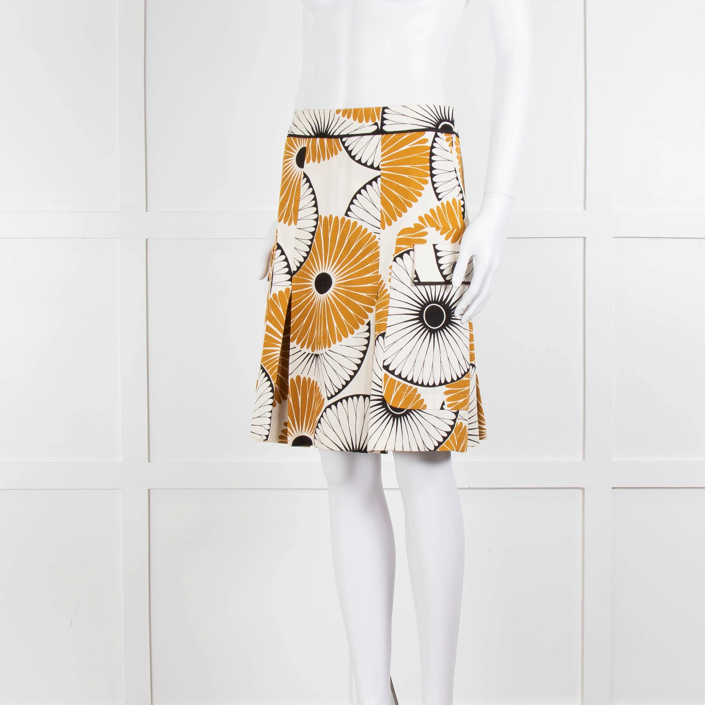 Malene Birger Cream Mustard Black Floral Print Skirt - Image 8