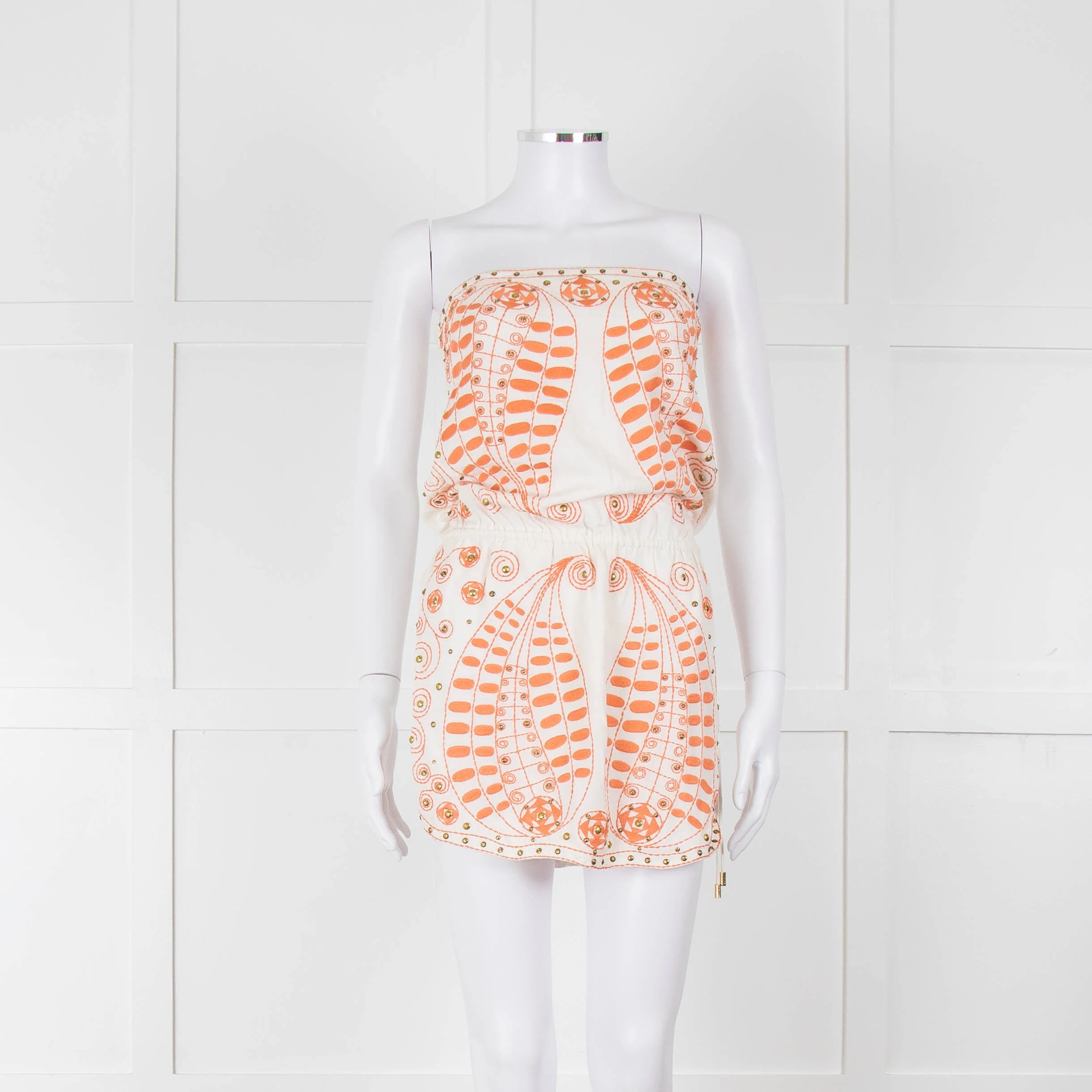 Melissa Odabash Cream Orange Embroidered Strapless Sun Dress