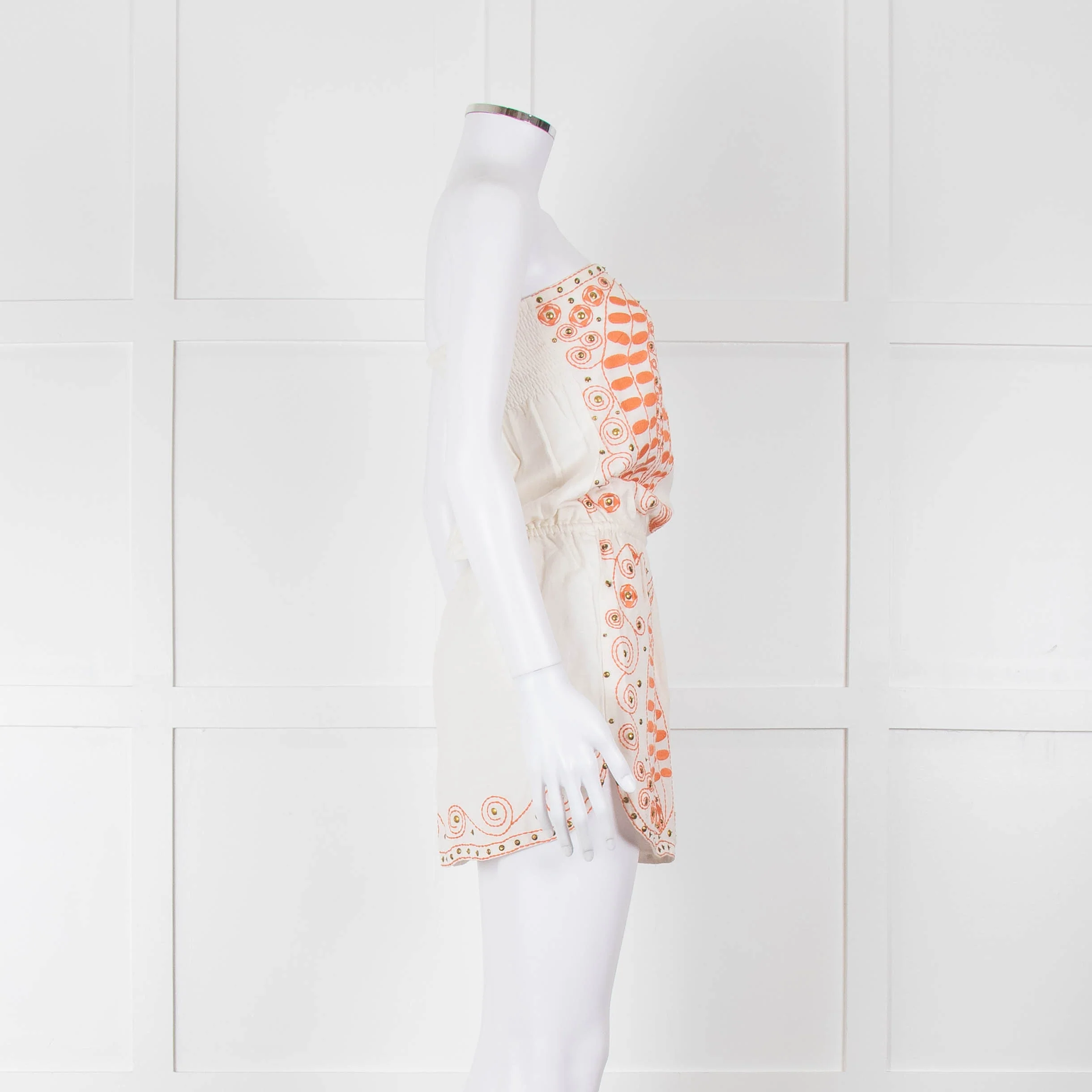 Melissa Odabash Cream Orange Embroidered Strapless Sun Dress - Image 3