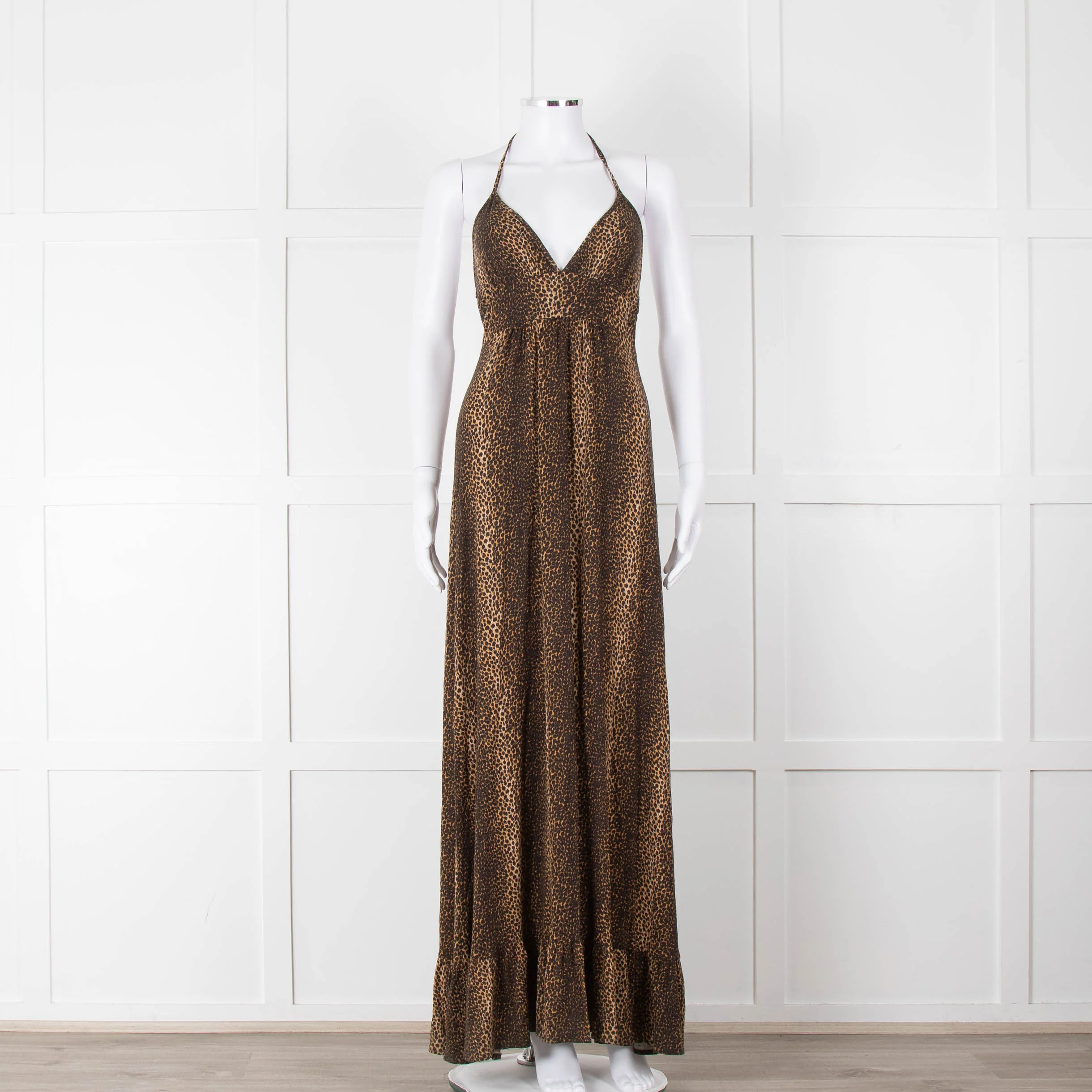 Melissa Odabash Brown Animal Print Halter Neck Maxi Dress