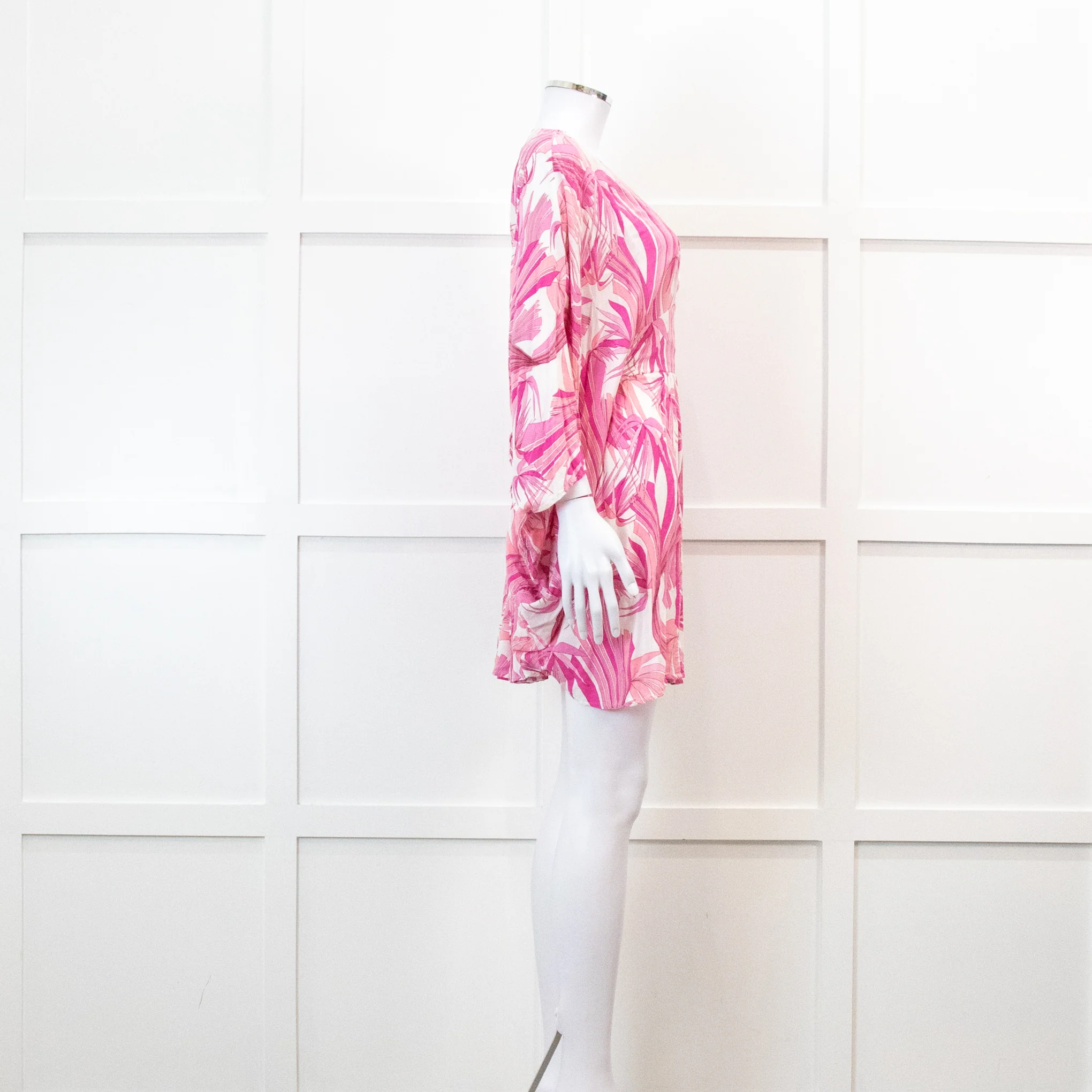 Melissa Odabash Pink Palm Pattern Tie Back Mini Dress - Image 3
