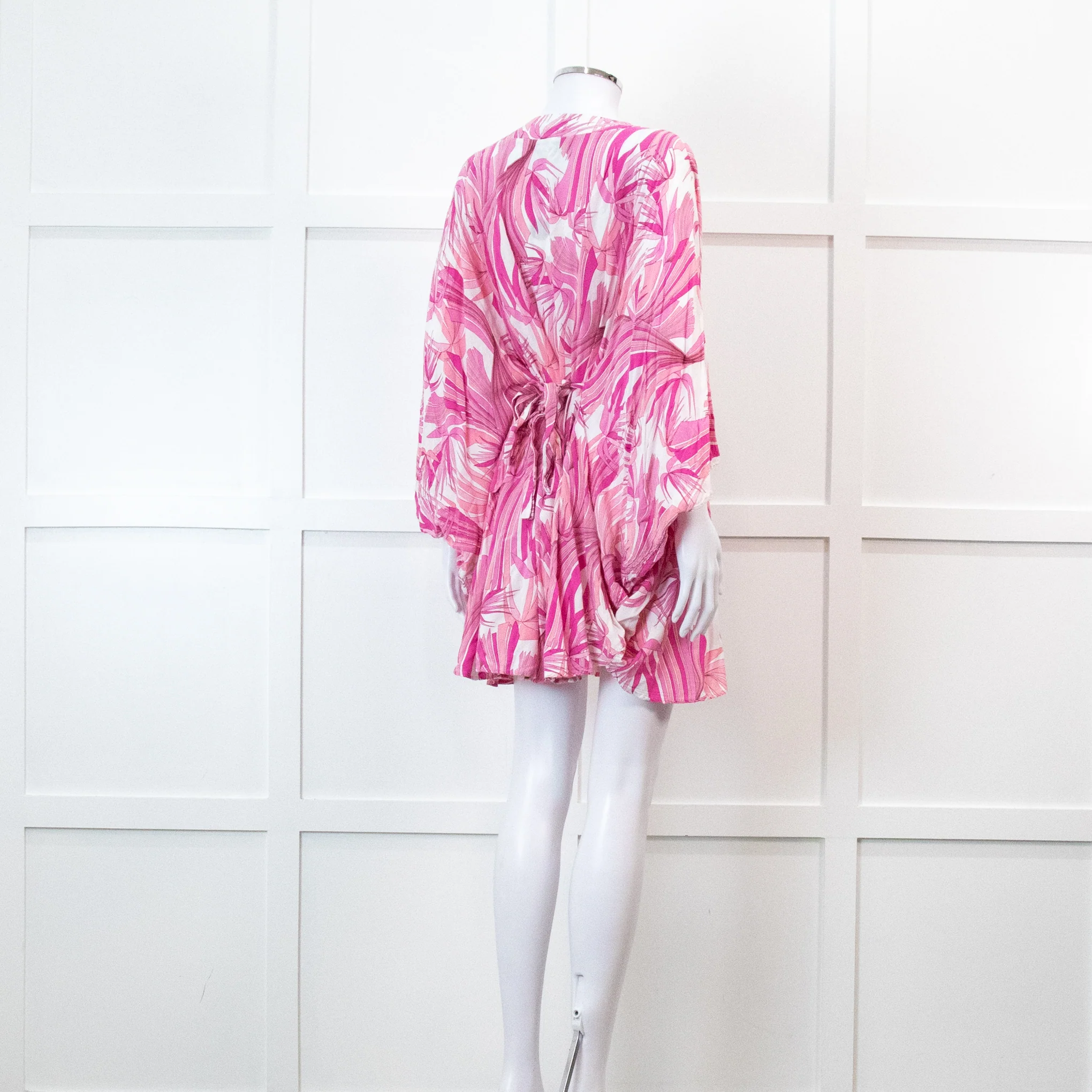 Melissa Odabash Pink Palm Pattern Tie Back Mini Dress - Image 4