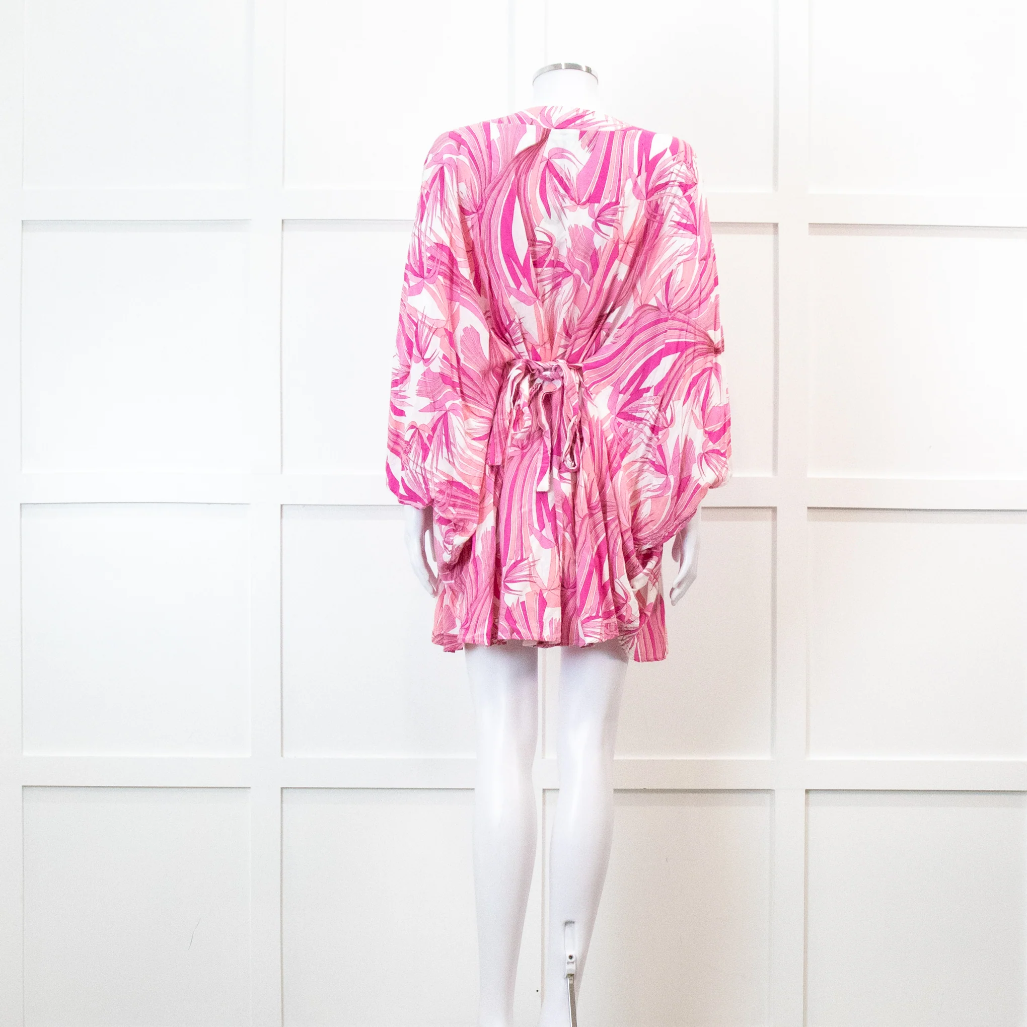 Melissa Odabash Pink Palm Pattern Tie Back Mini Dress - Image 5