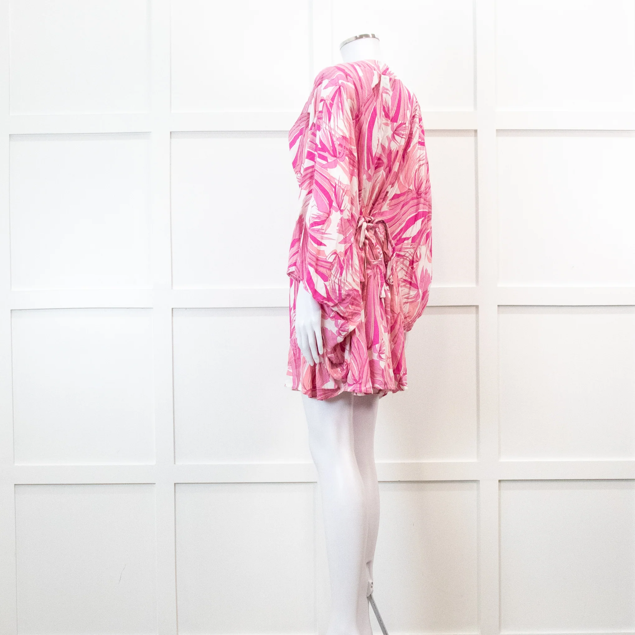 Melissa Odabash Pink Palm Pattern Tie Back Mini Dress - Image 6