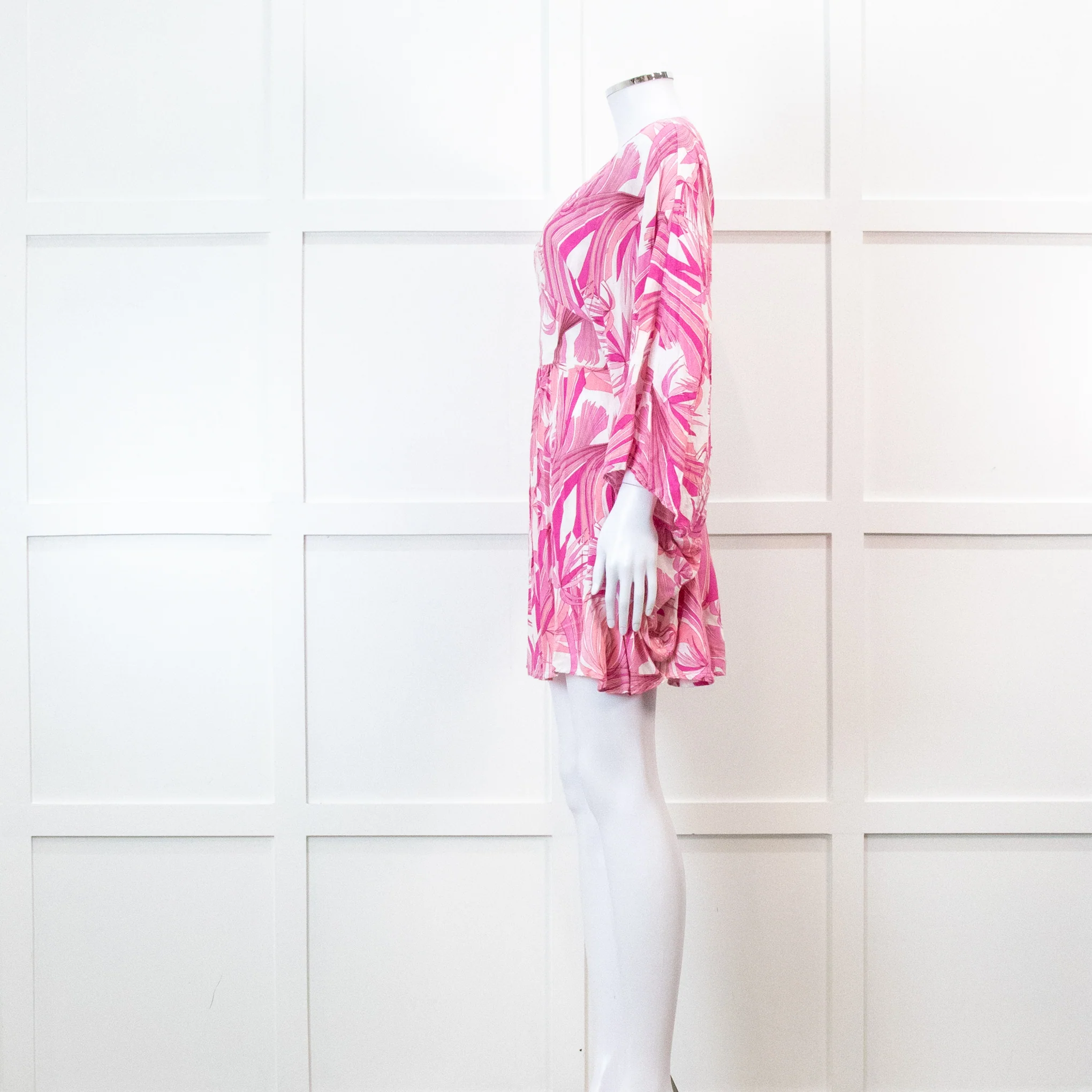 Melissa Odabash Pink Palm Pattern Tie Back Mini Dress - Image 7