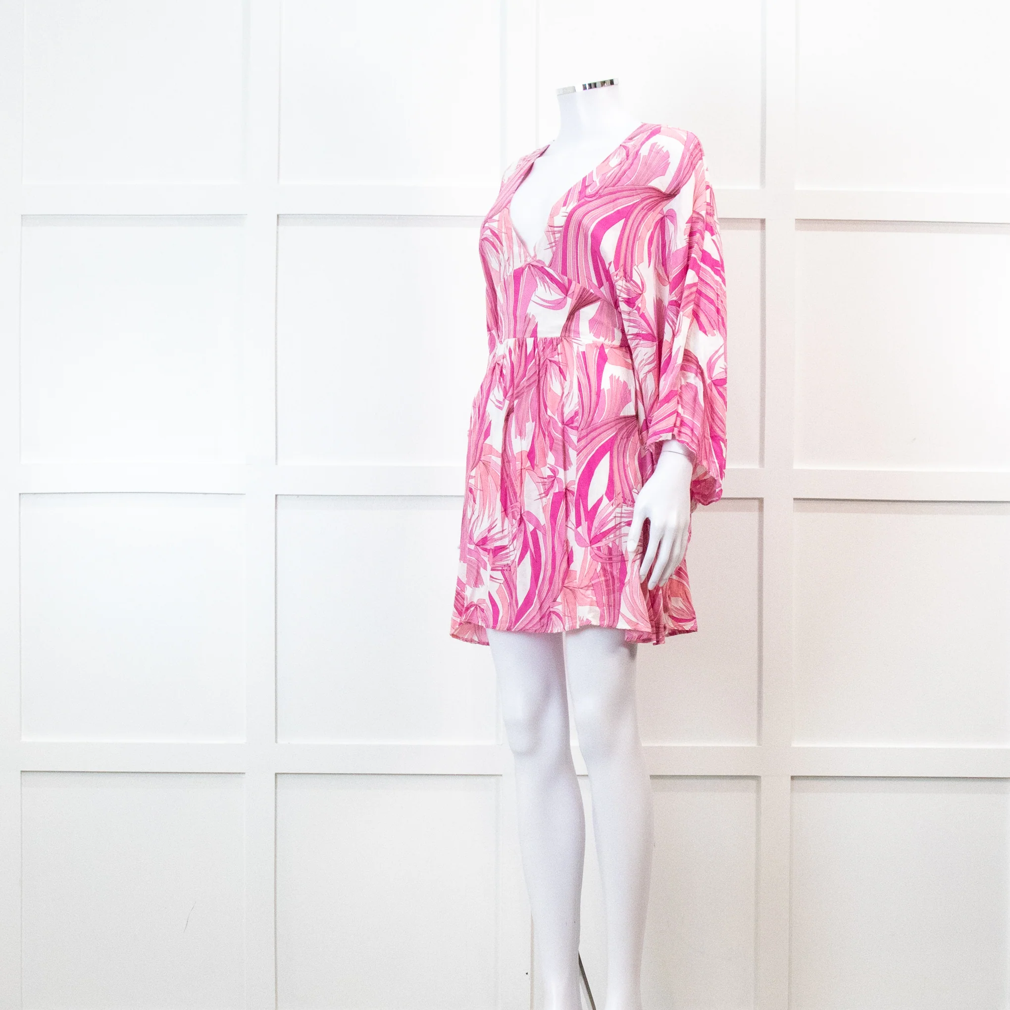 Melissa Odabash Pink Palm Pattern Tie Back Mini Dress - Image 8