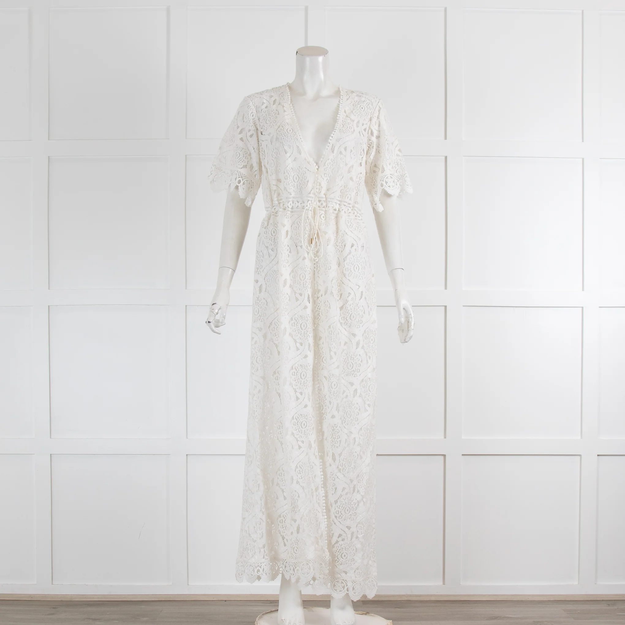 Melissa Odabash White Lace Short Sleeves Cover Up Dress