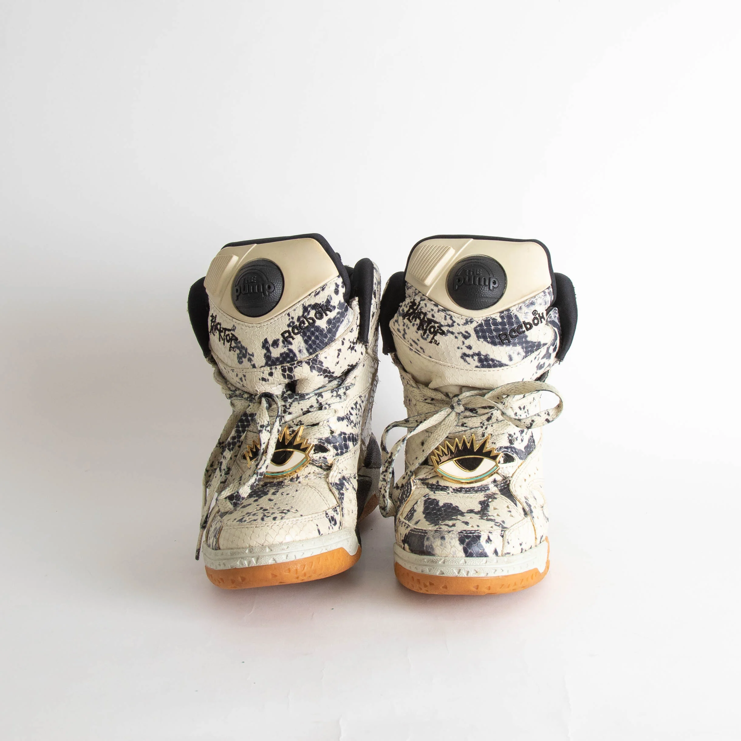 Melody Ehsani X Reebok Cream Black Snake Embossed Blacktop Wedge Trainers - Image 2