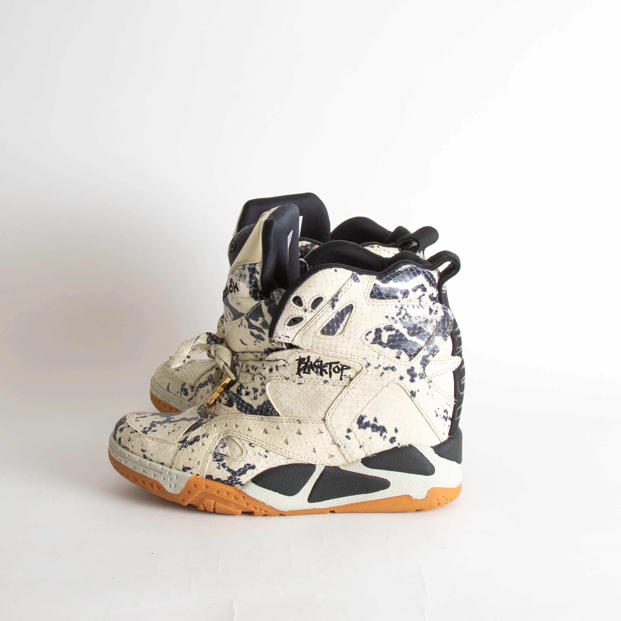 Melody Ehsani X Reebok Cream Black Snake Embossed Blacktop Wedge Trainers - Image 3
