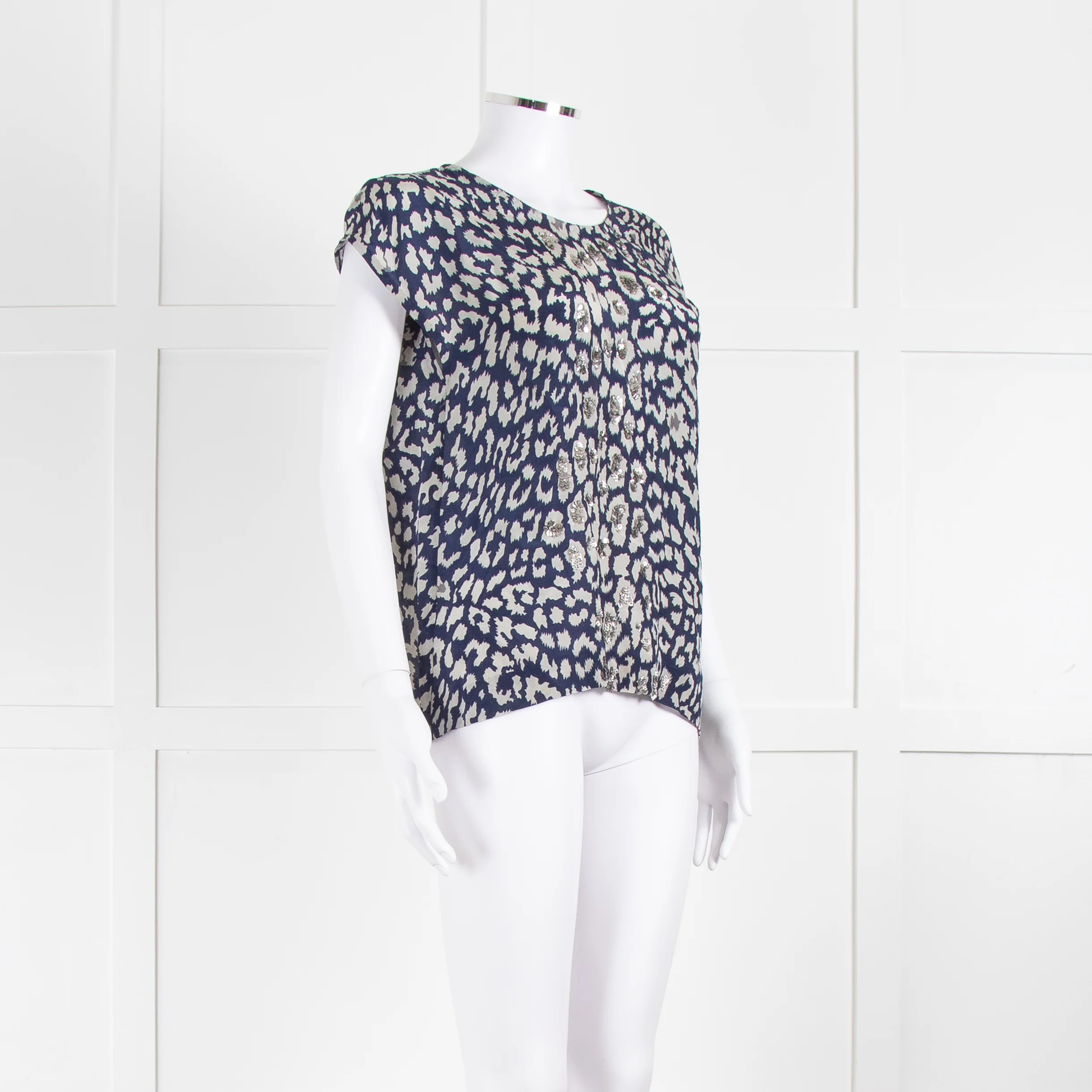 Mercy Delta Blue And Grey Silk Top With Silver Sequins - Image 2