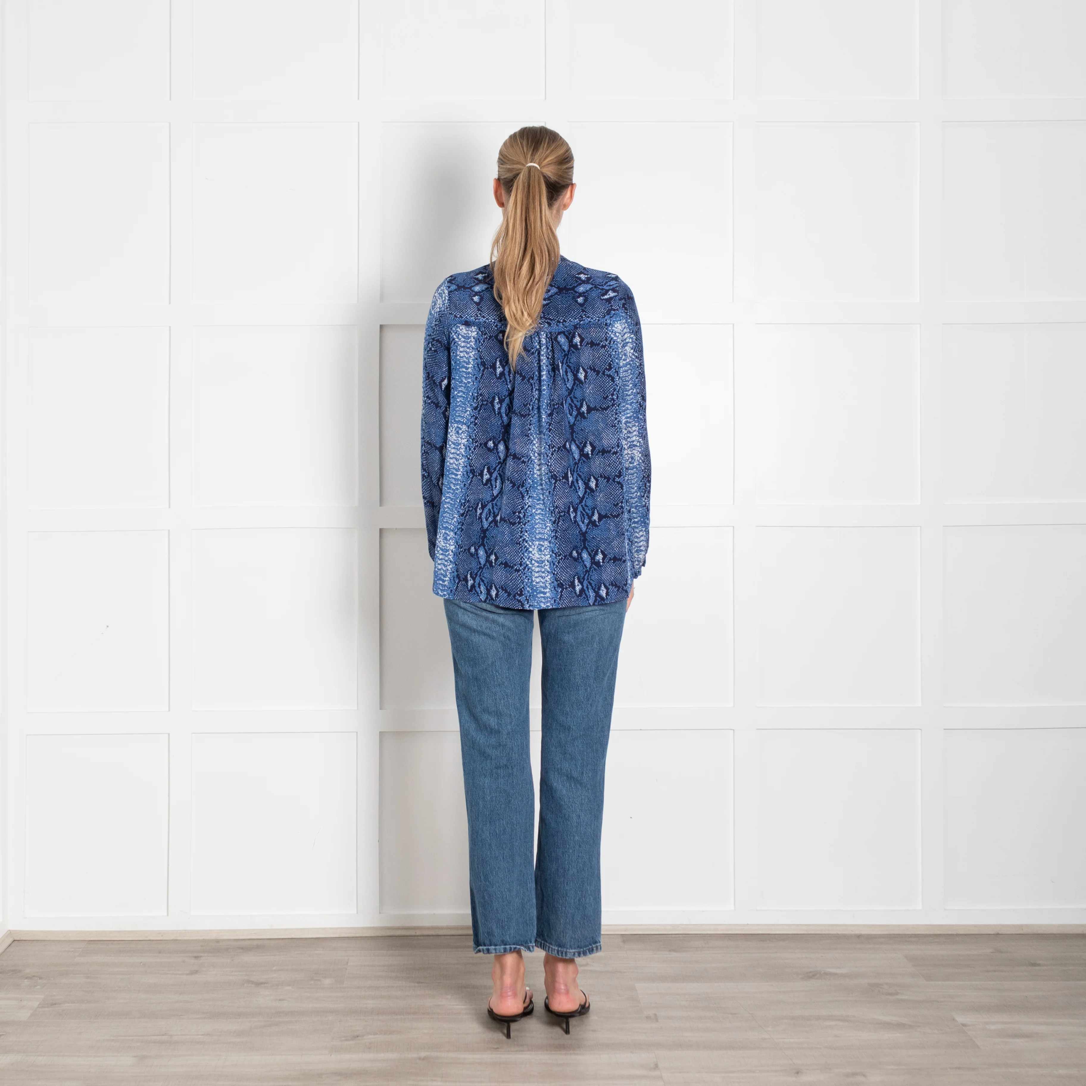 Mercy Delta Blue Snake Skin Silk Long Sleeve Blouse - Image 5