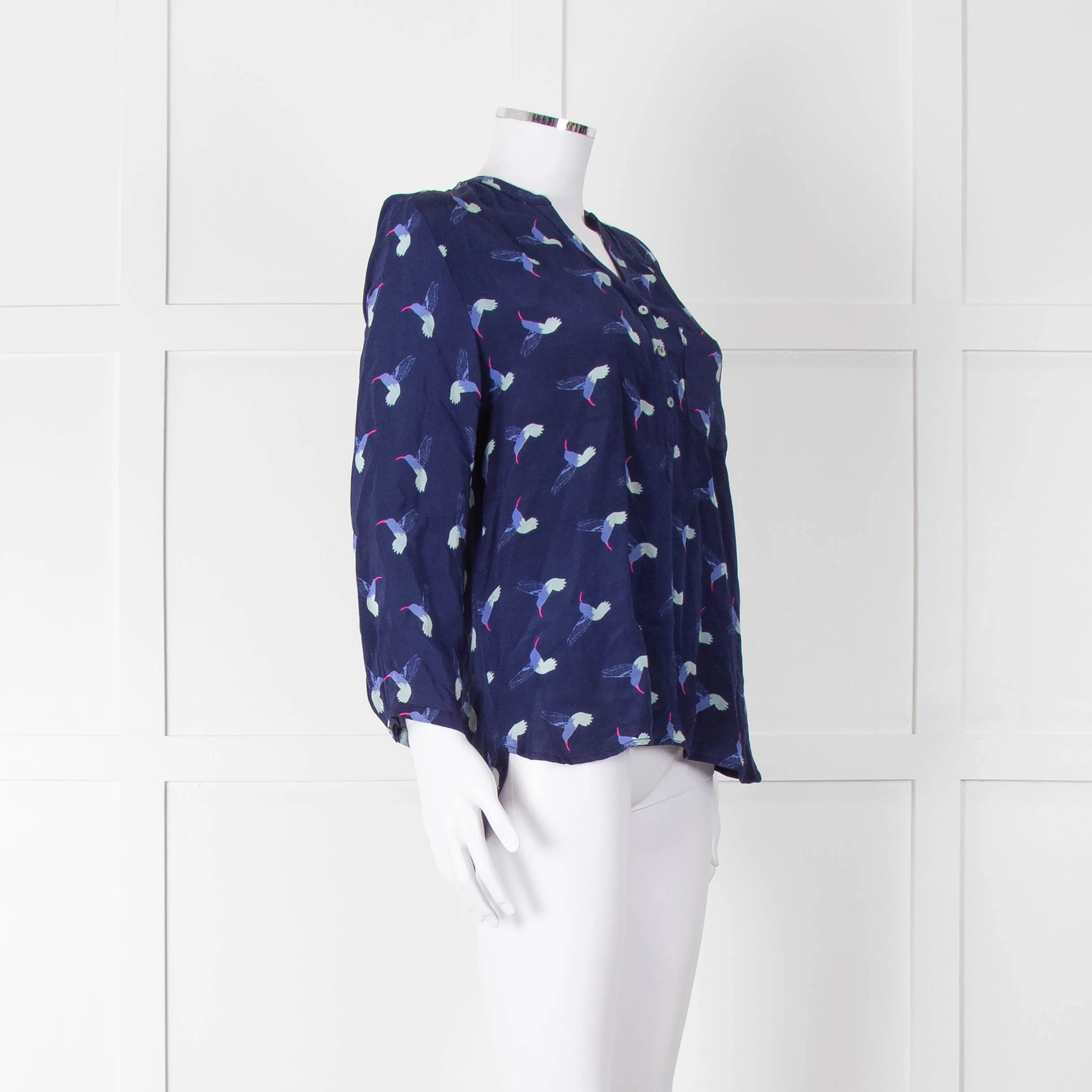 Mercy Delta Navy Blue Bird Print Long Sleeve Top - Image 2