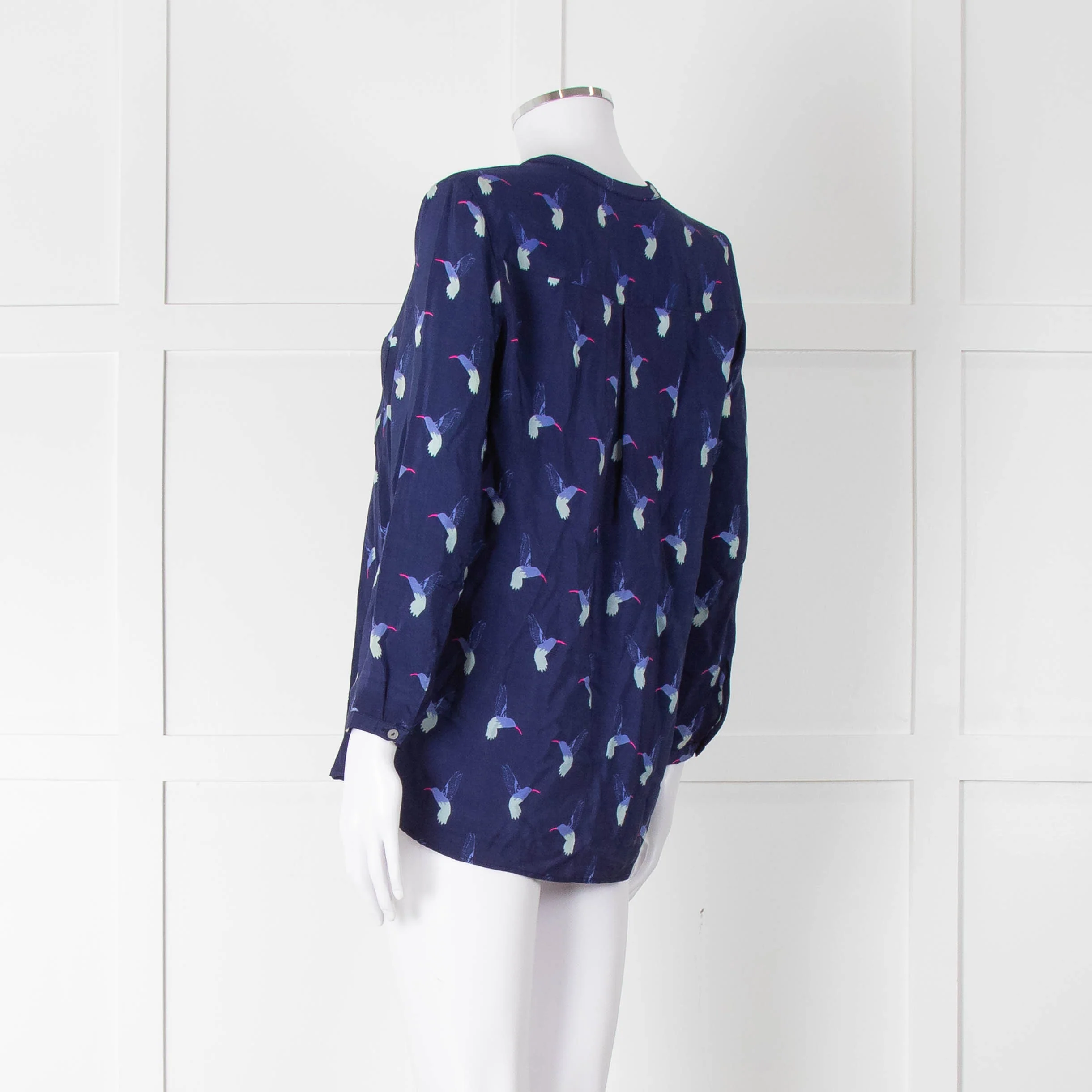 Mercy Delta Navy Blue Bird Print Long Sleeve Top - Image 6