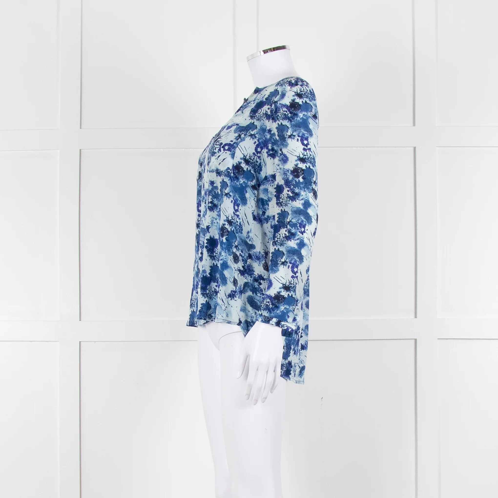 Mercy Delta Pale Blue Dark Blue Print Long Sleeve Silk Top - Image 7