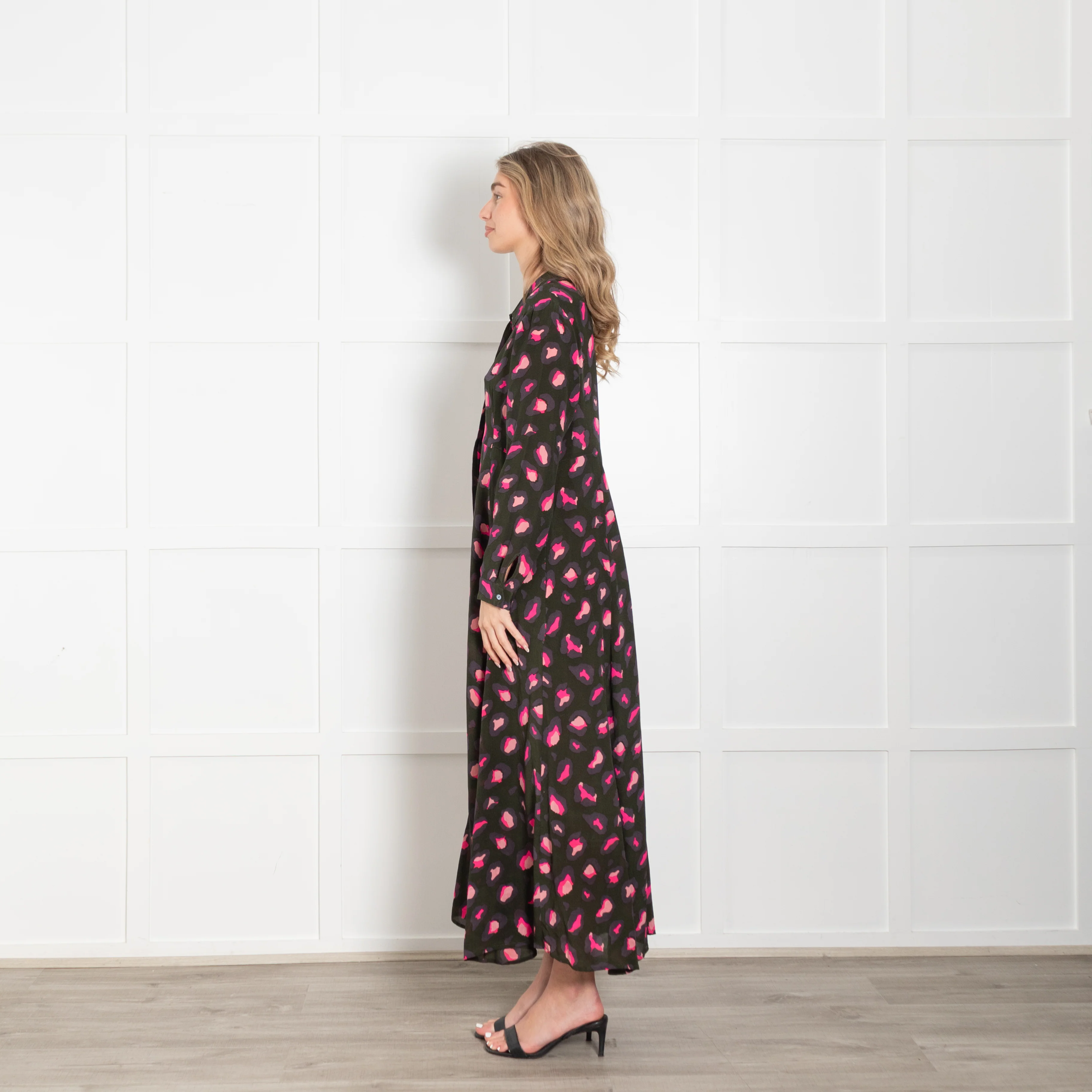 Mercy Delta Khaki Green & Pink Leopard Print Silk Dress - Image 4