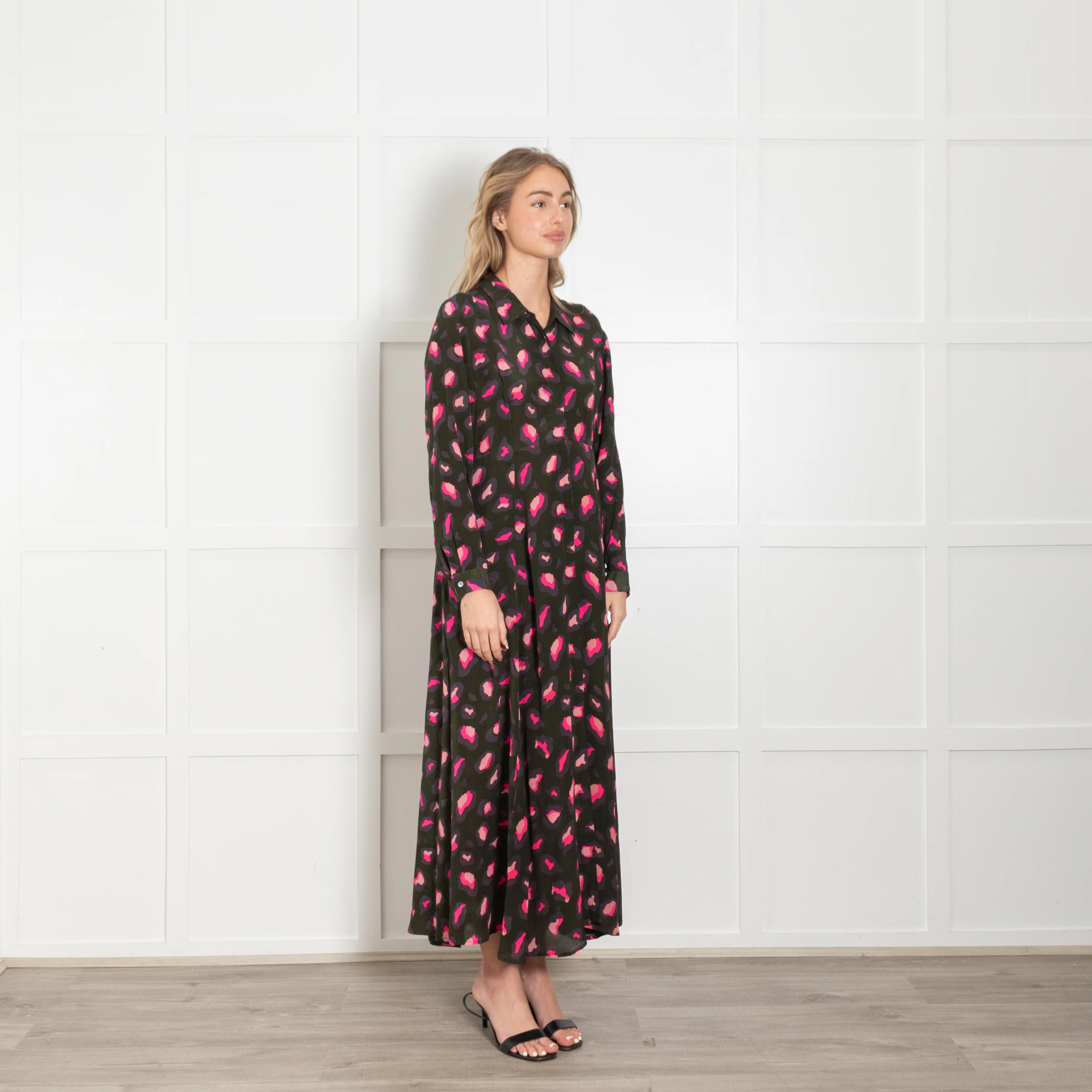 Mercy Delta Khaki Green & Pink Leopard Print Silk Dress - Image 7