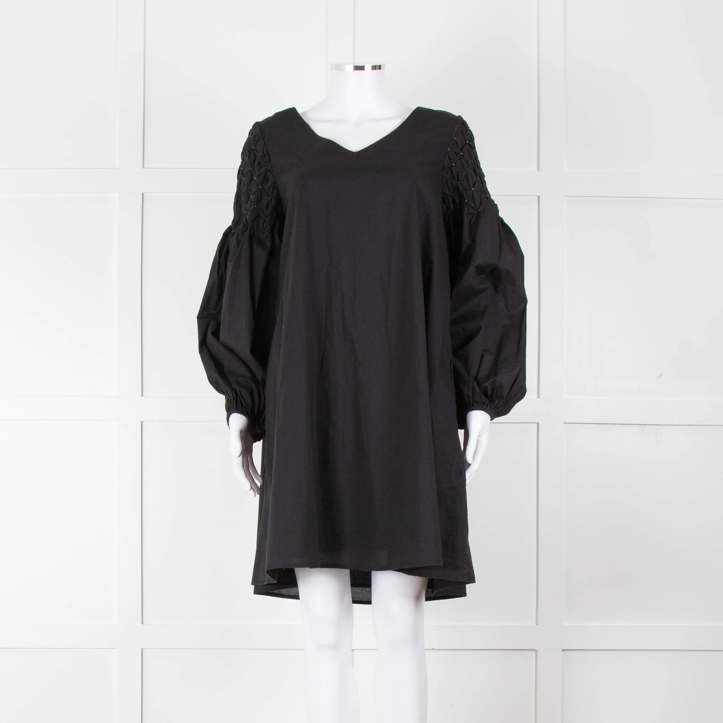 Merlette Black Cotton Smock Sleeve Tunic Dress