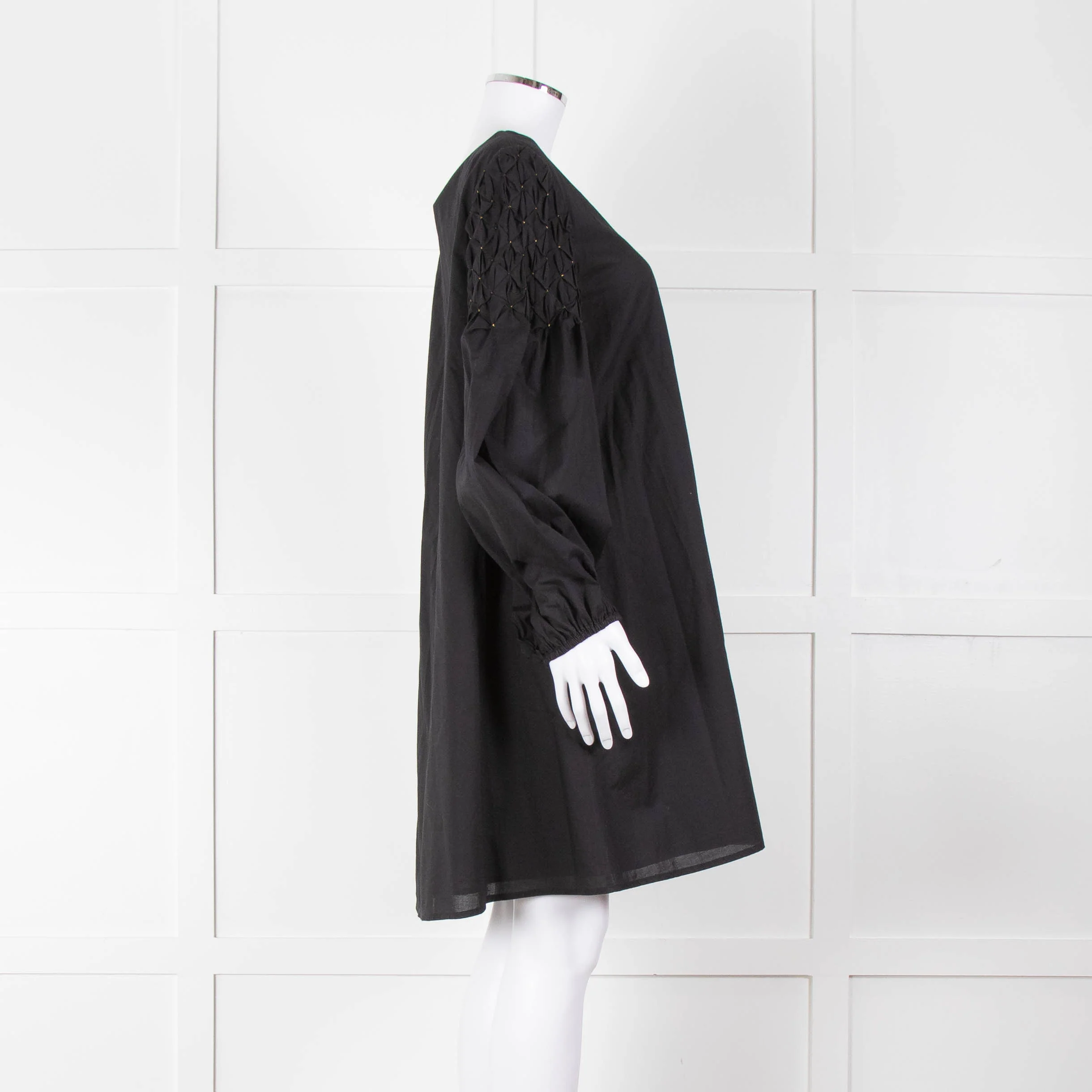 Merlette Black Cotton Smock Sleeve Tunic Dress - Image 3