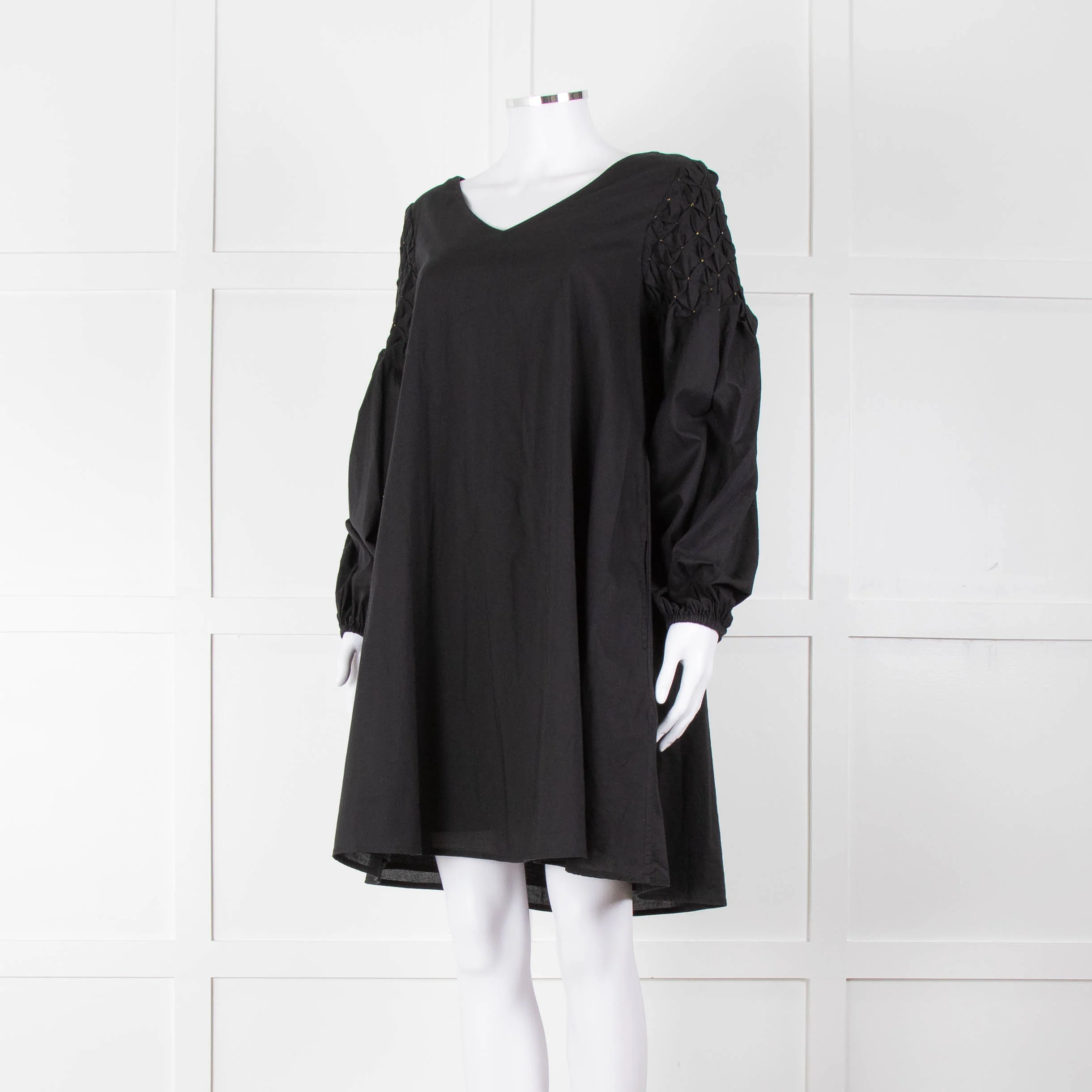 Merlette Black Cotton Smock Sleeve Tunic Dress - Image 8