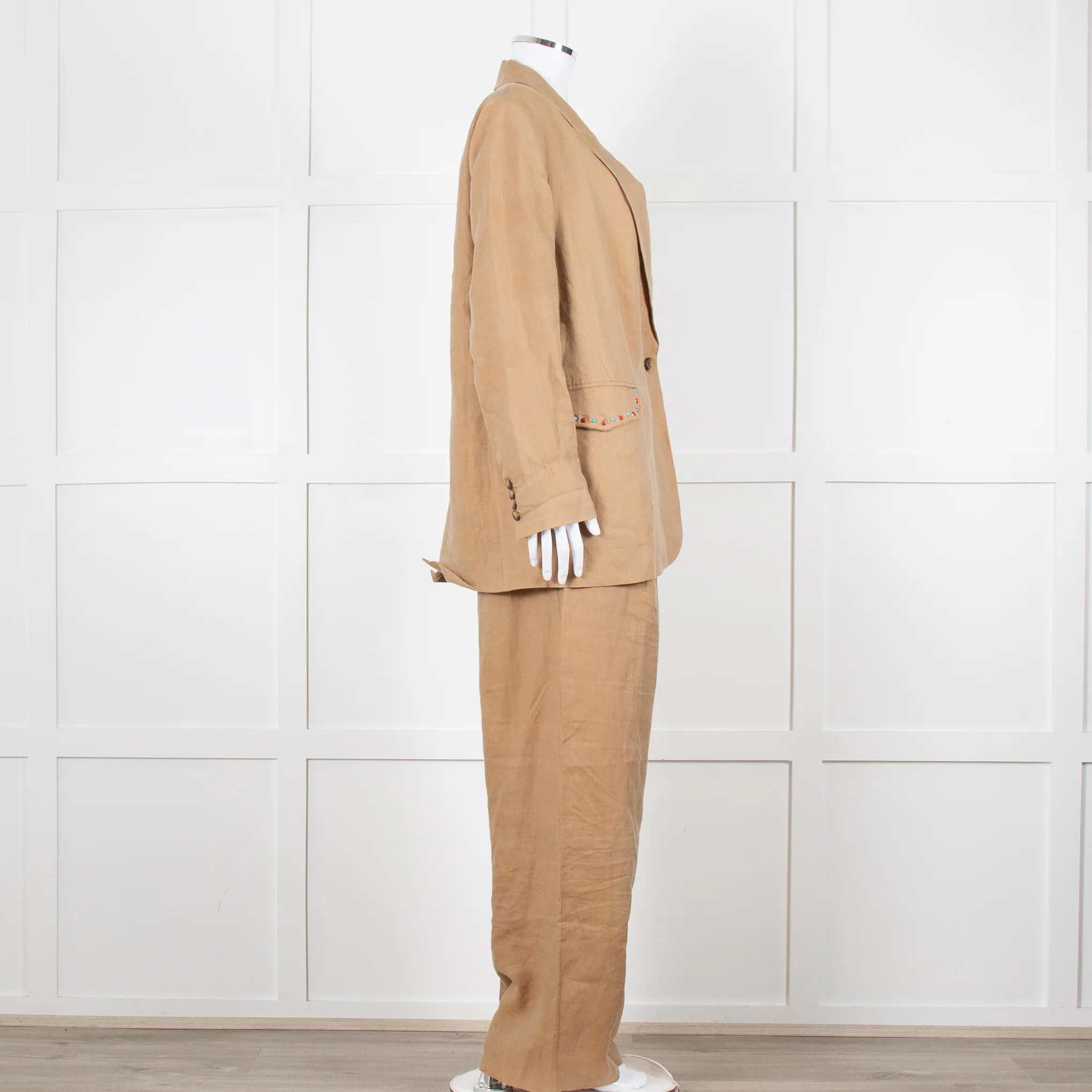 Mes Demoiselles Khaki Woven Straight Fit Trousers with Crystal Studs - Image 12