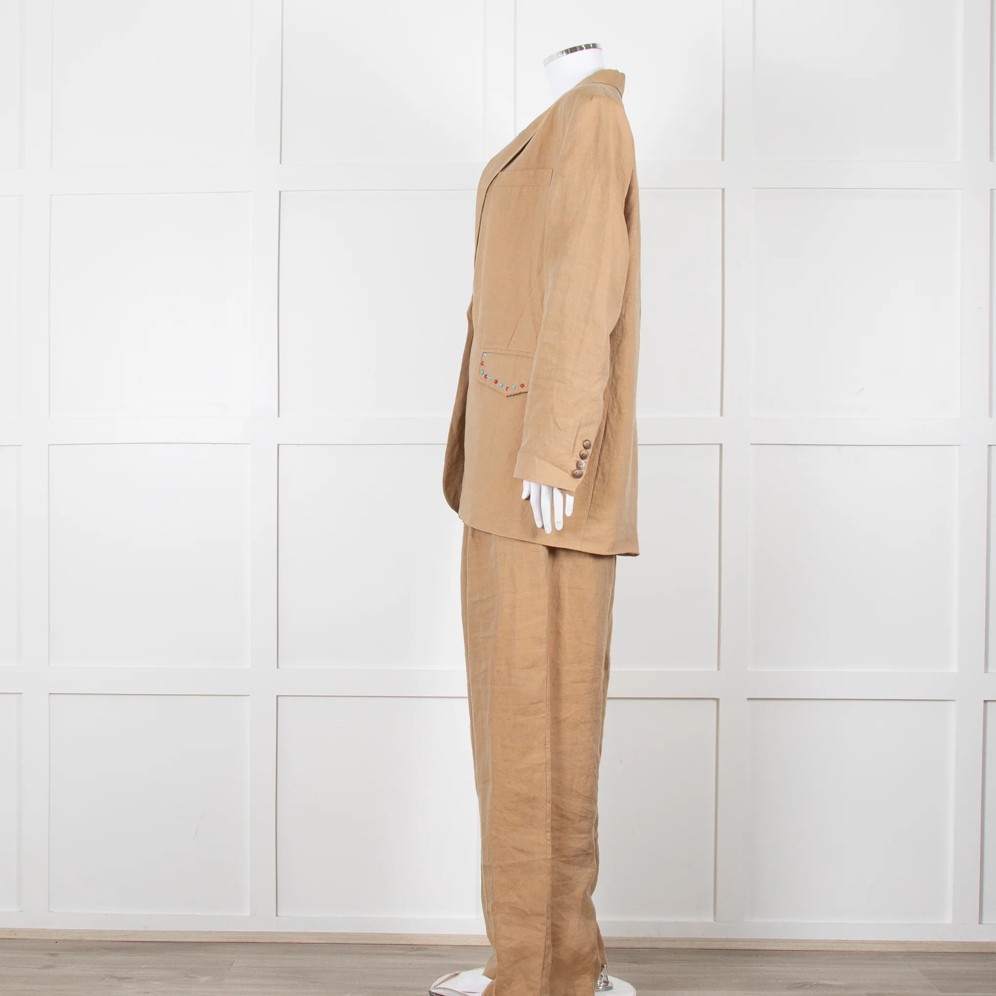 Mes Demoiselles Khaki Woven Straight Fit Trousers with Crystal Studs - Image 15