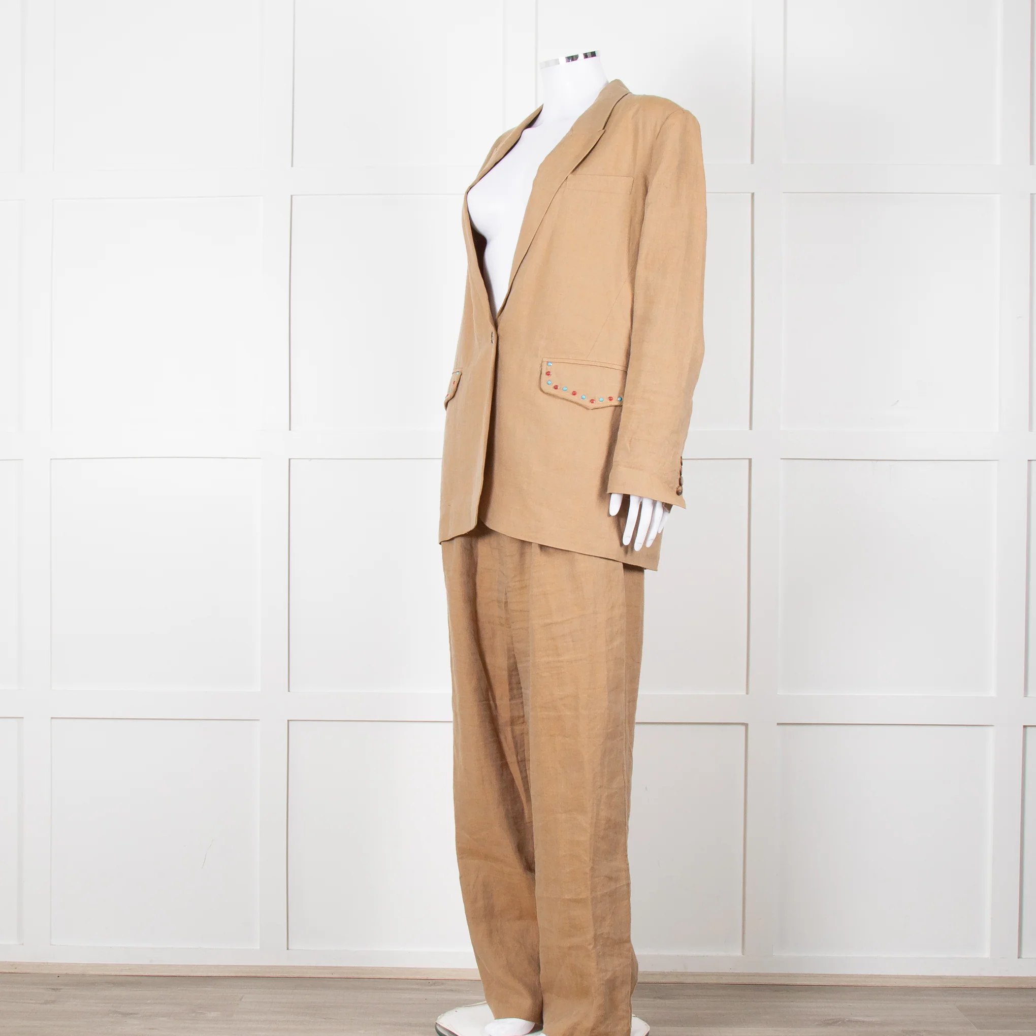 Mes Demoiselles Khaki Woven Straight Fit Trousers with Crystal Studs - Image 16