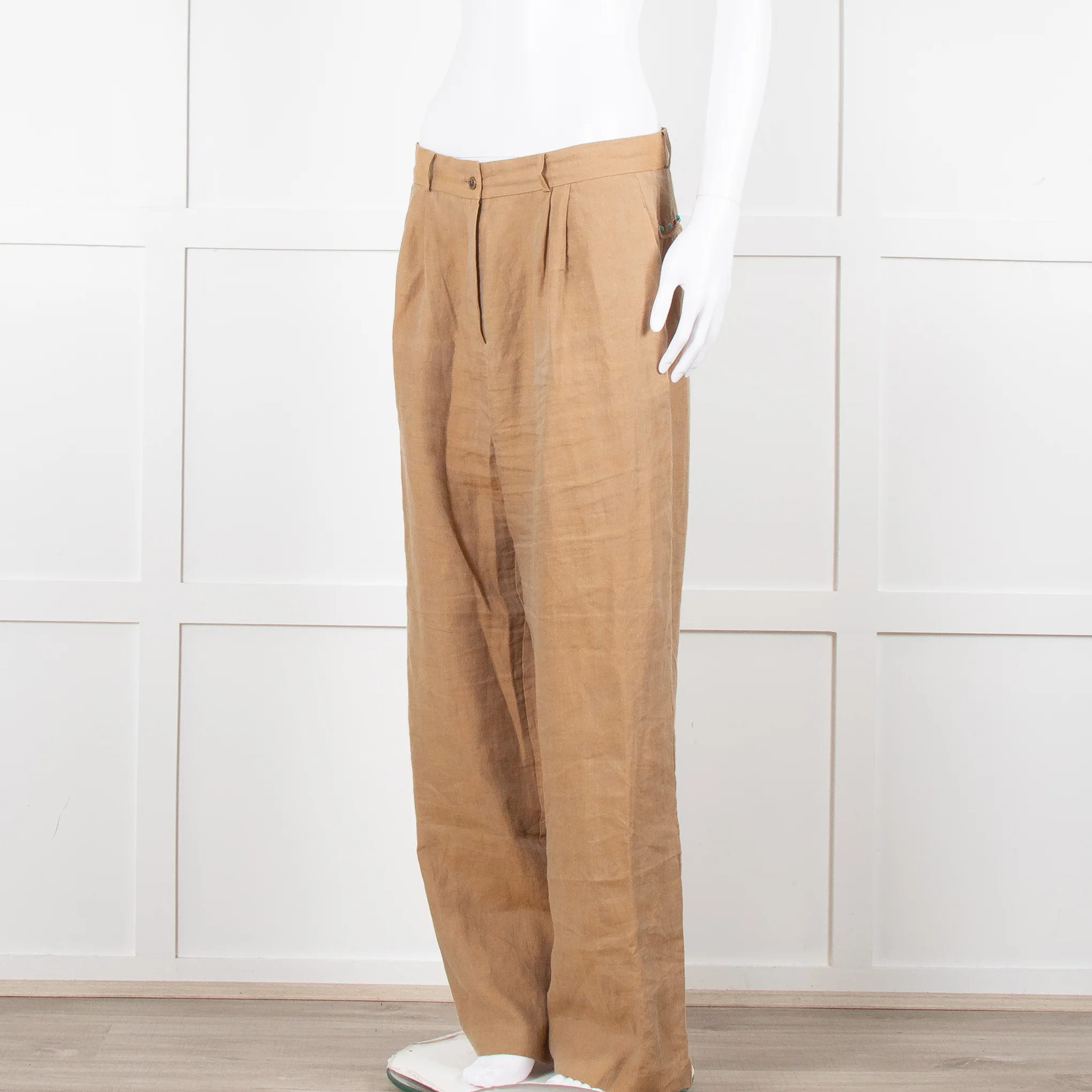 Mes Demoiselles Khaki Woven Straight Fit Trousers with Crystal Studs - Image 9