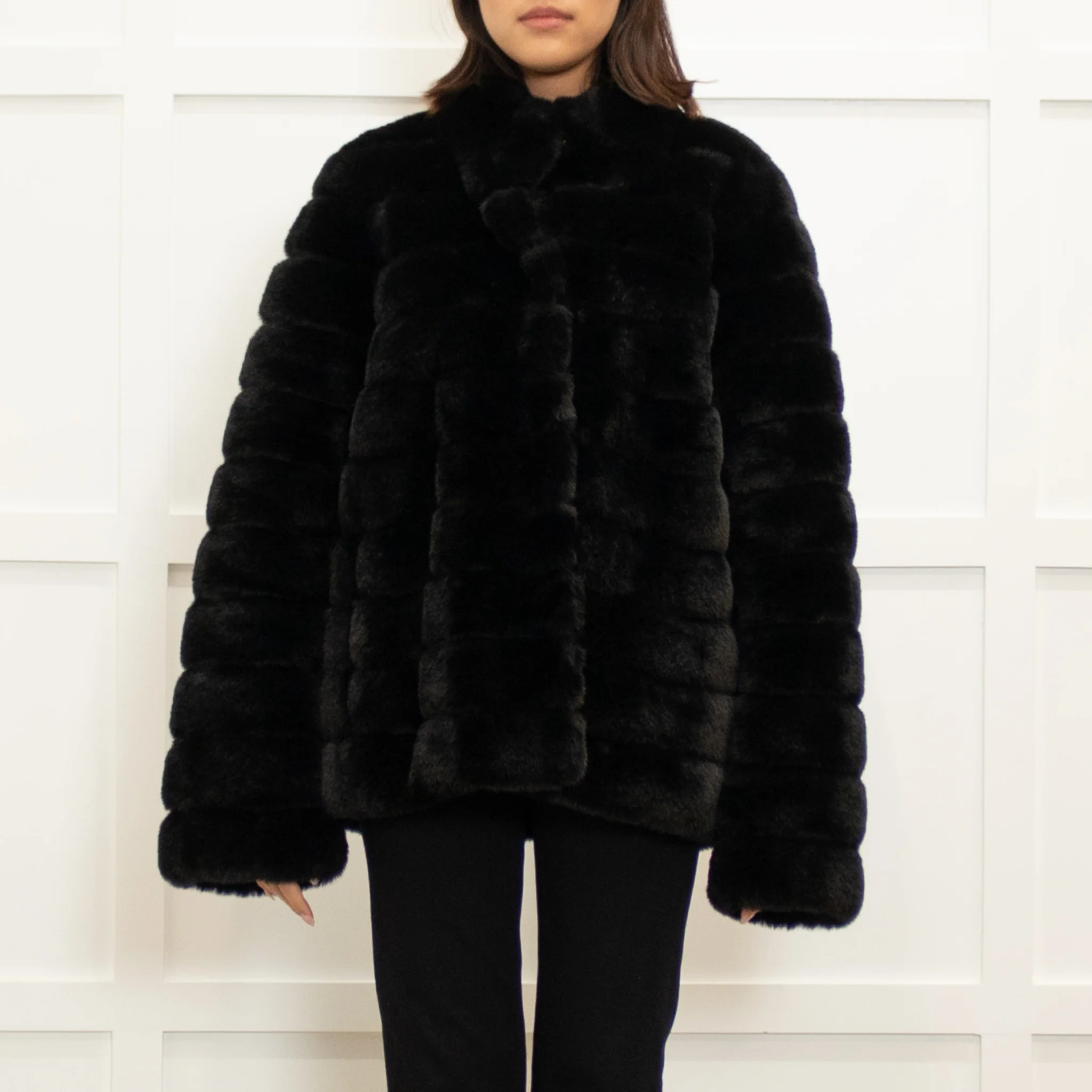 Michael By Michael Kors Black Faux Fur Press Stud Button Jacket - Image 2