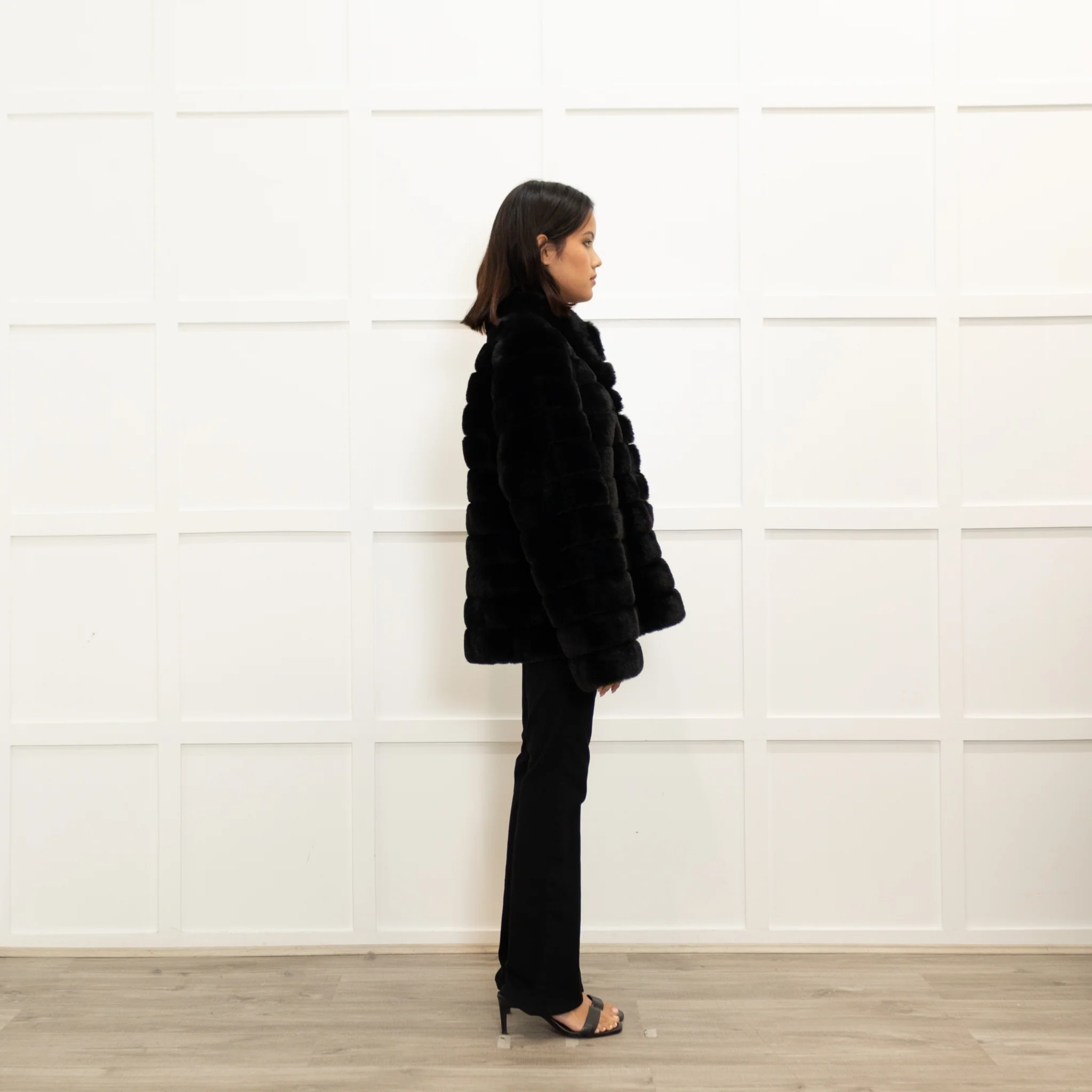 Michael By Michael Kors Black Faux Fur Press Stud Button Jacket - Image 4