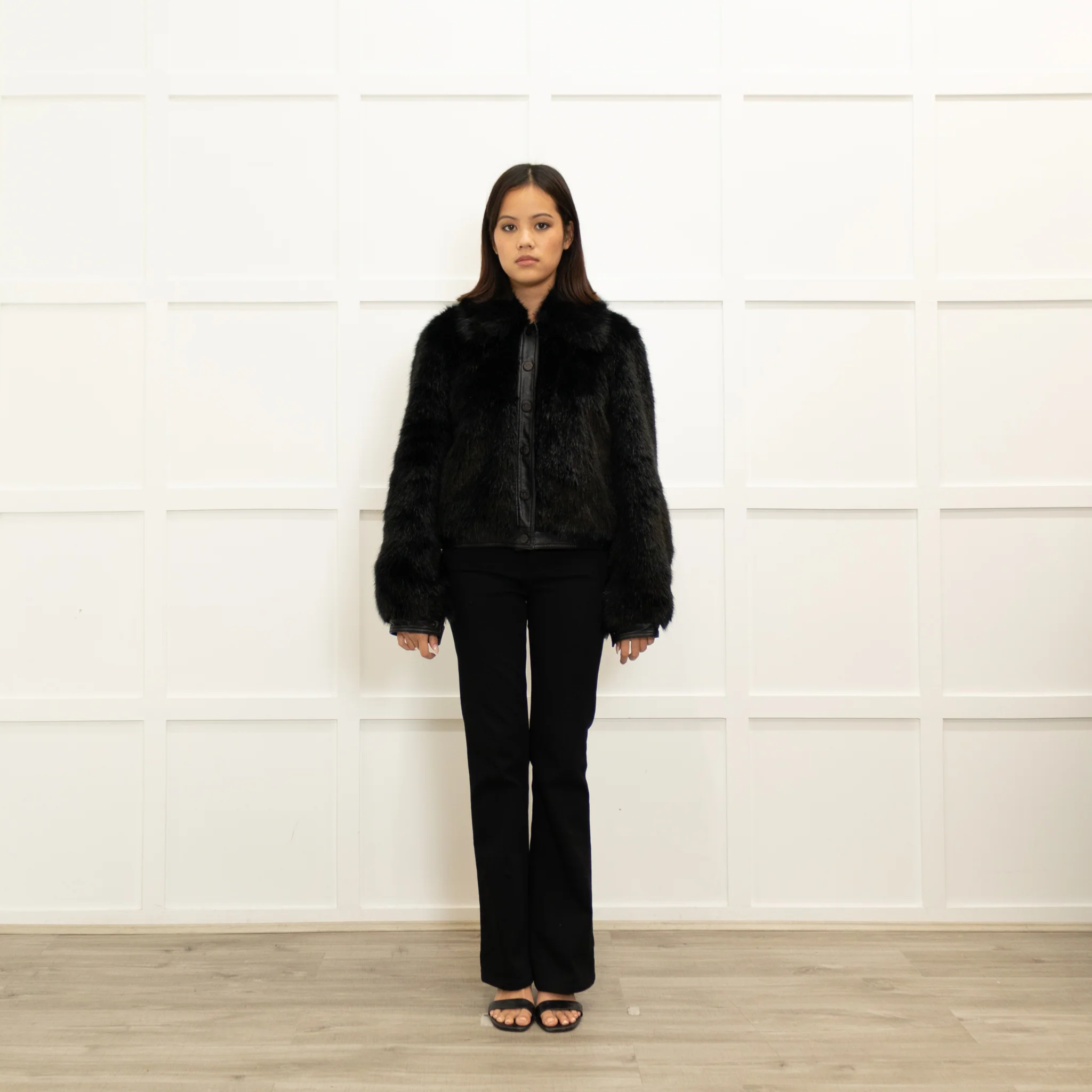 Michael By Michael Kors Black Faux Fur Short Jacket