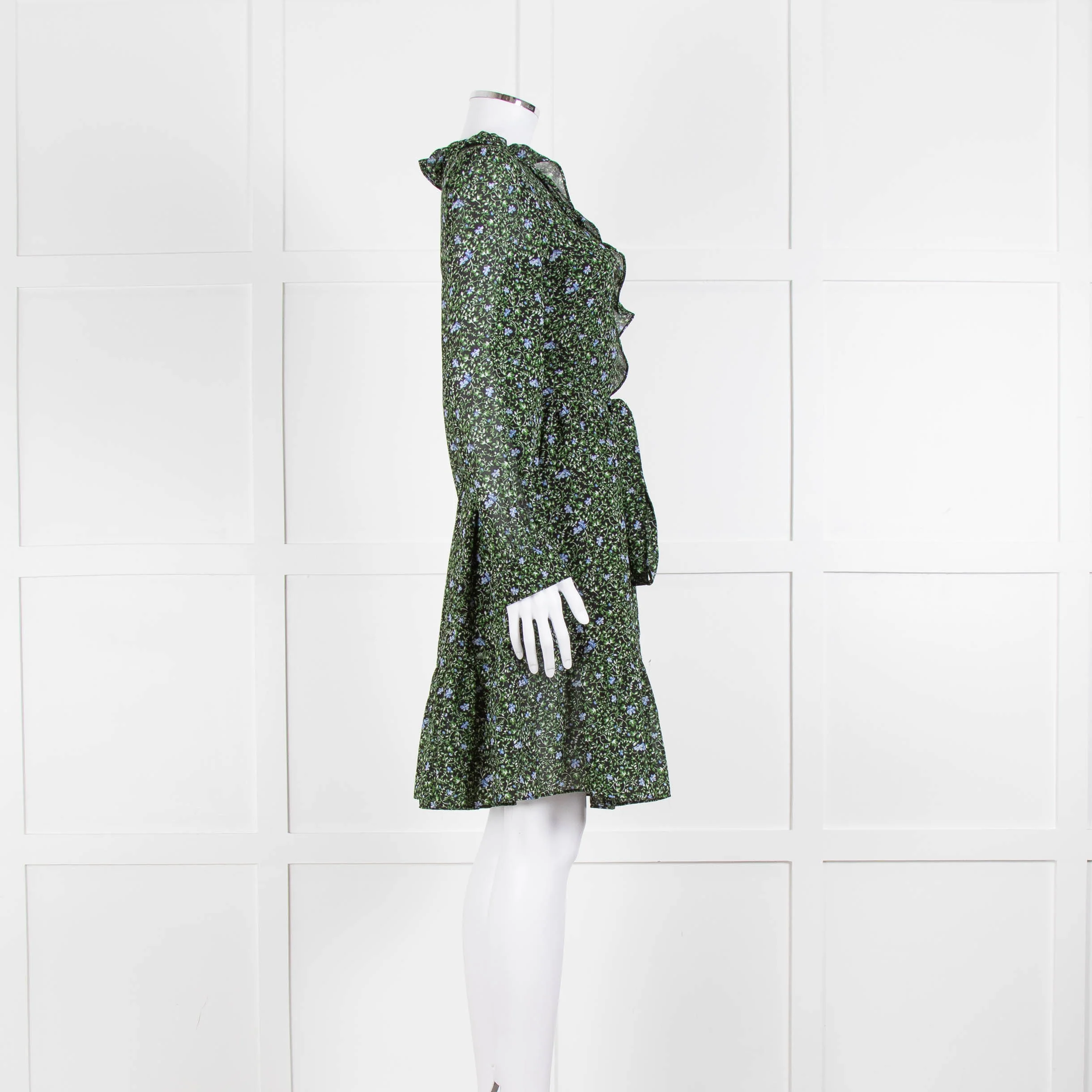 Michael By Michael Kors Black Green Floral Wrap Short Dress - Image 3