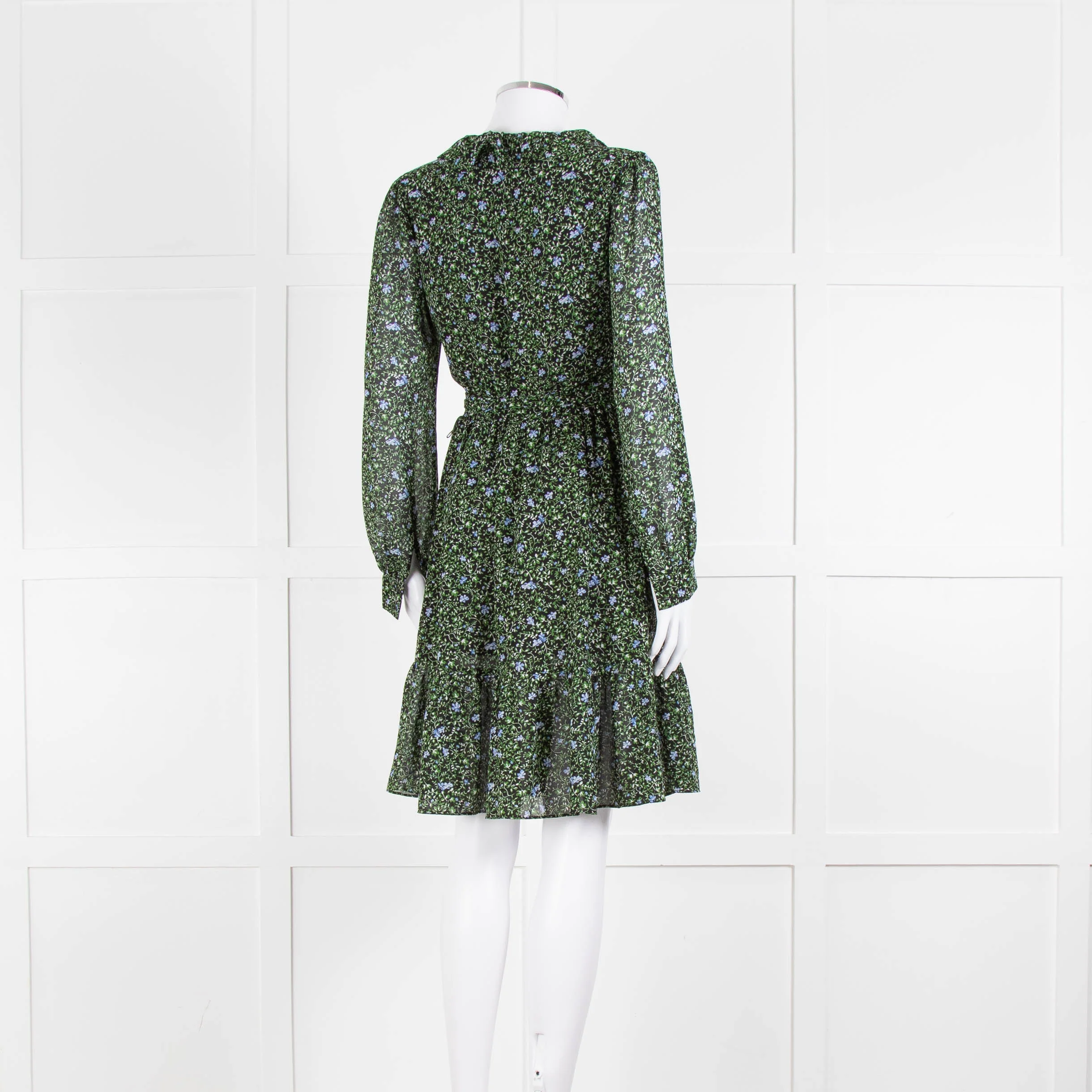 Michael By Michael Kors Black Green Floral Wrap Short Dress - Image 4